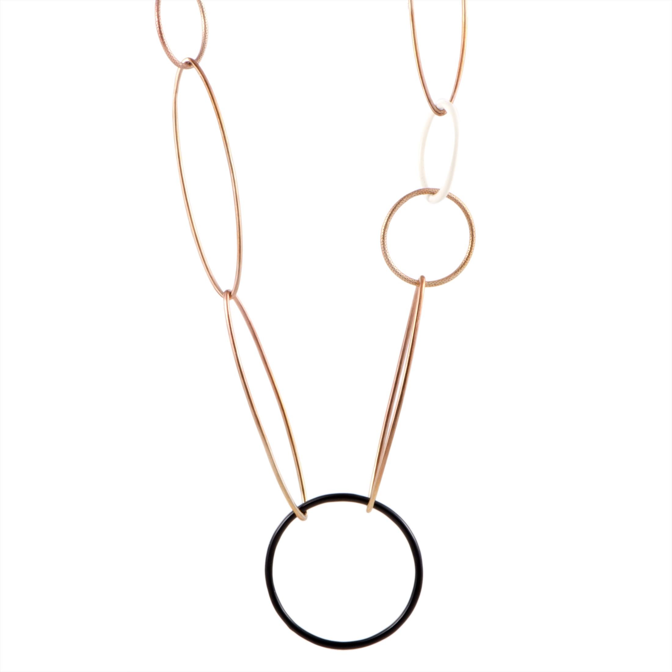 Nouvelle Bague Sterling Silver Ivory and Black Enamel Large Link Long Necklace