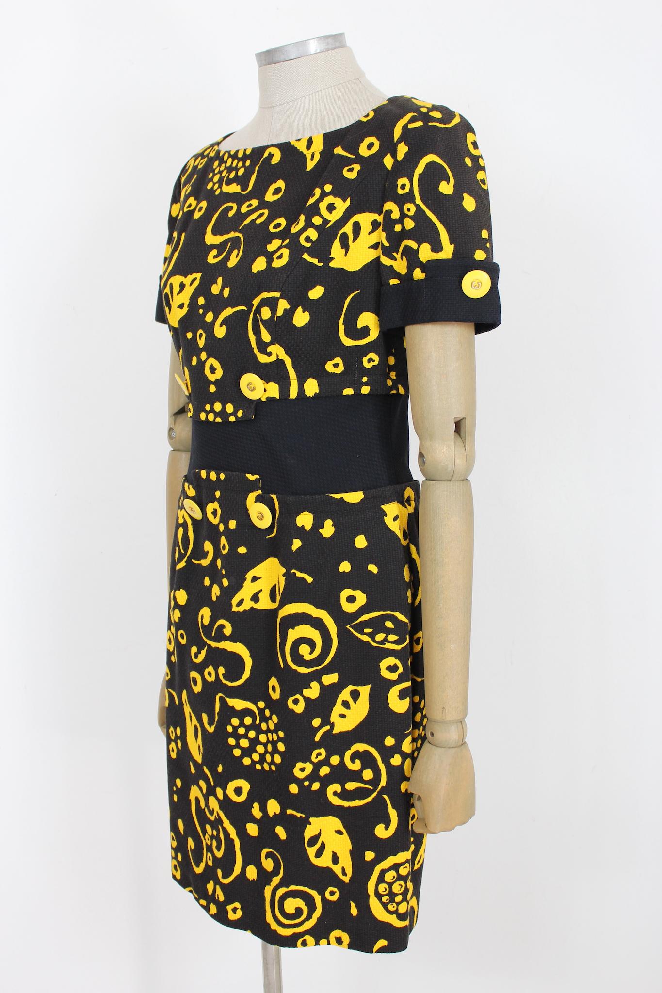 Nouvelle Couture Yellow Floral Party Cocktail Vintage Dress In Excellent Condition In Brindisi, Bt