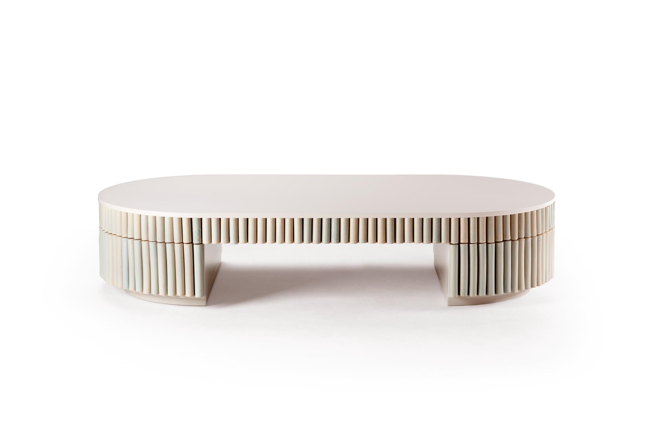 Nouvelle vague center table by Dooq
Dimensions: W 162 x D 82 x H 30 cm
Materials: Cloud Mar di Giava ceramic tiles, Taupe mate lacquered wood top.


Dooq is a design company dedicated to celebrate the luxury of living. Creating designs that