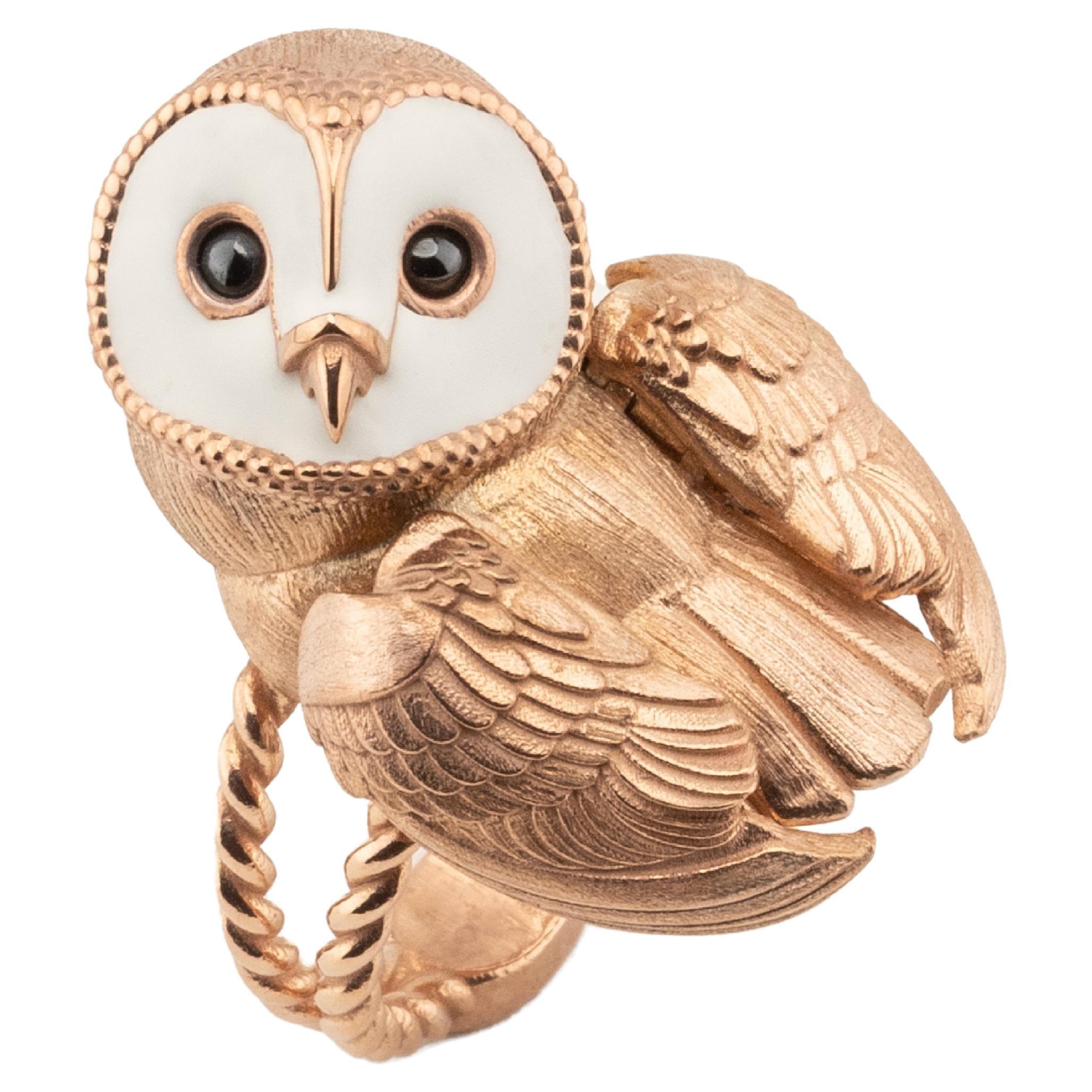 Nova - Bague hibou en or rose 14k