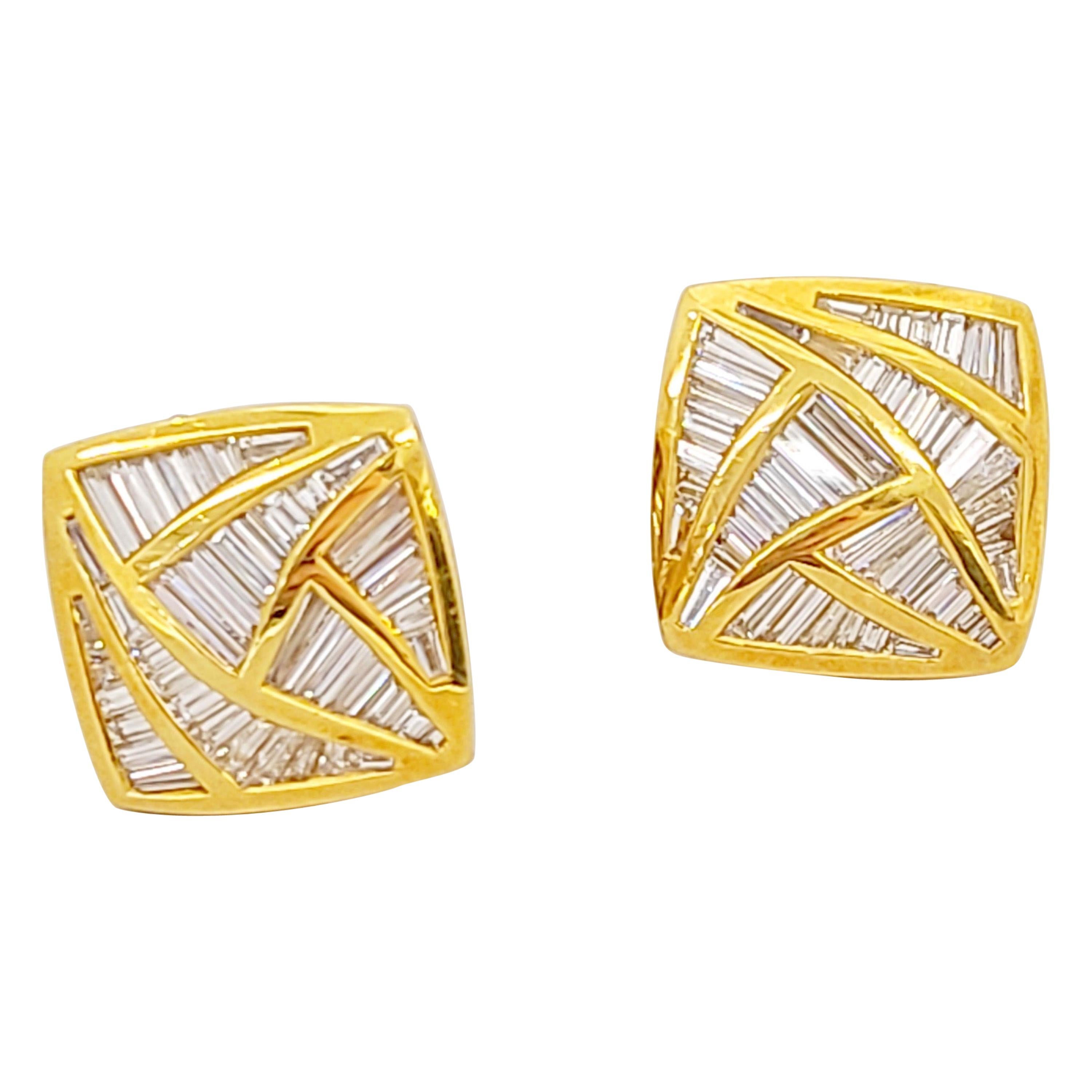 Nova 18 Karat Yellow Gold, 5.29 Carat Invisibly-Set Diamond Geometric Earrings
