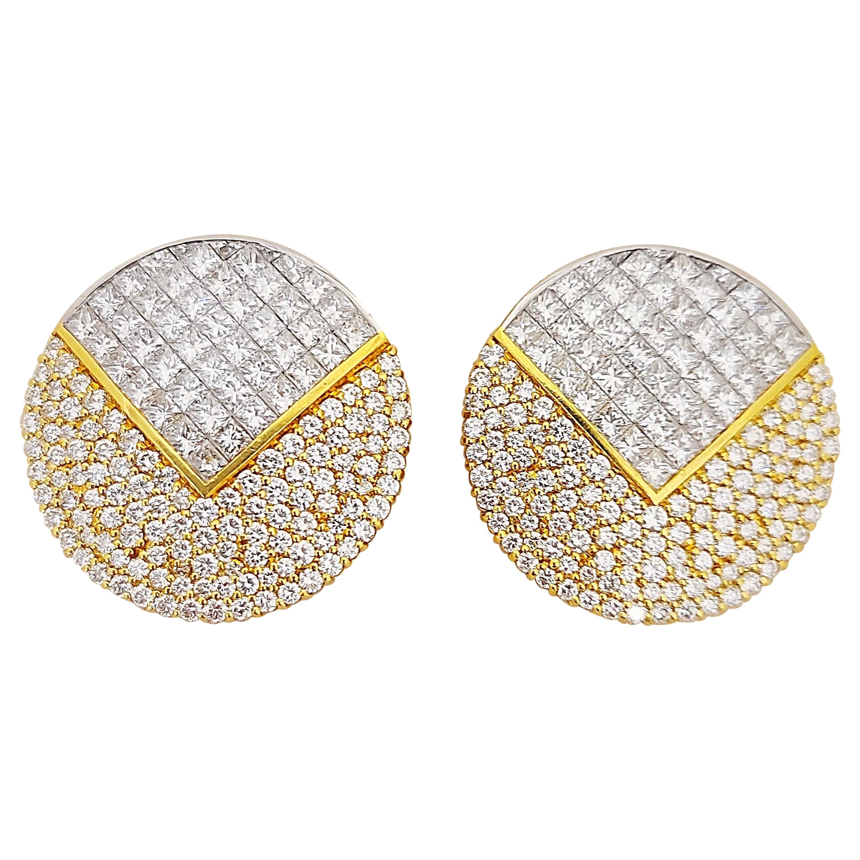 Boucles d'oreilles Nova en or jaune 18 carats et platine avec diamants de 14,57 carats