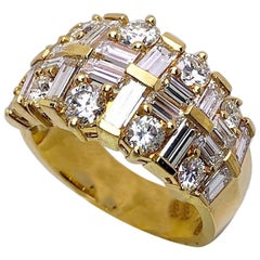 Bague Nova en or jaune 18 carats avec diamants ronds et baguettes de 3,48 carats