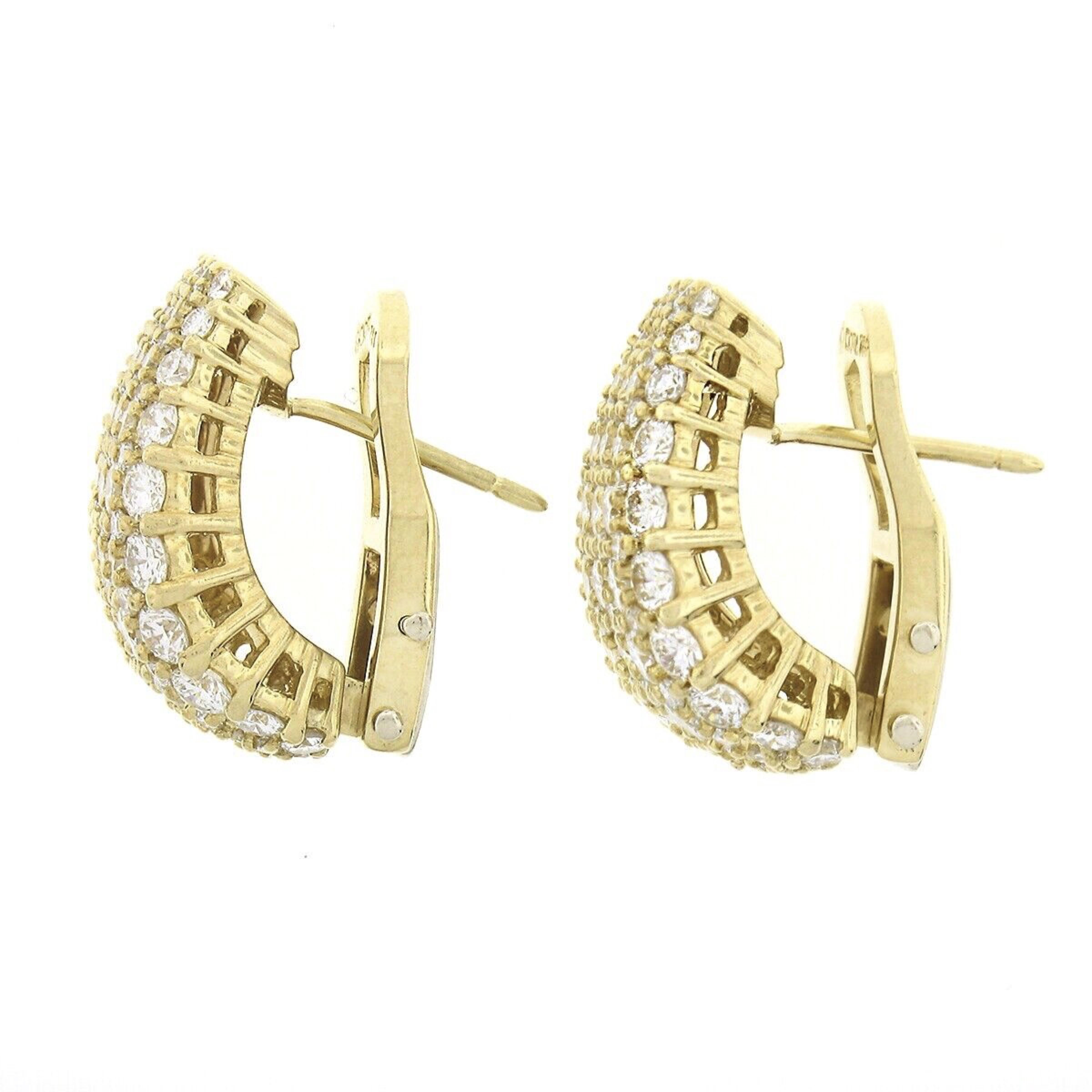 Round Cut Nova 18K Gold 4.75ct Round Brilliant Prong Pave Diamond Wide Fancy Cuff Earrings For Sale
