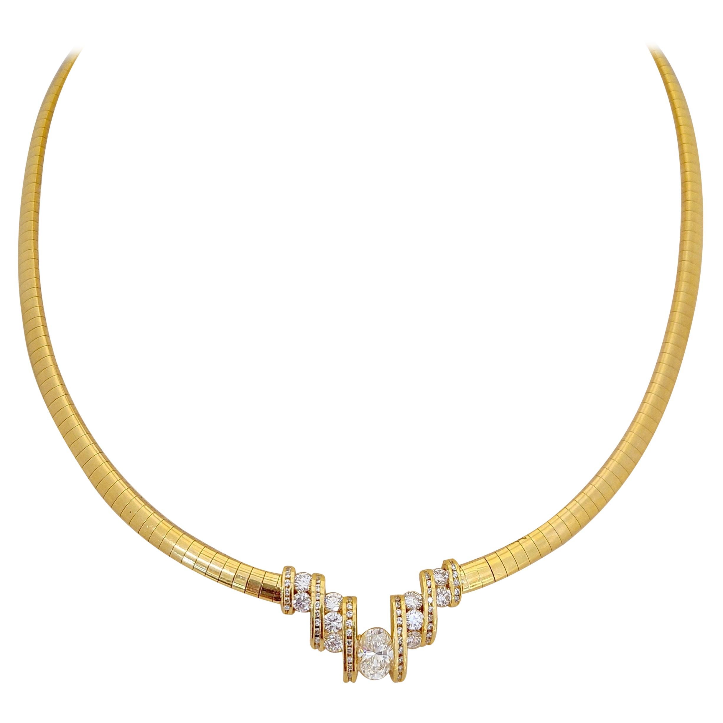 Nova 18kt Yellow Gold, 1.73ct. Oval & Round Diamond Collar Necklace For Sale