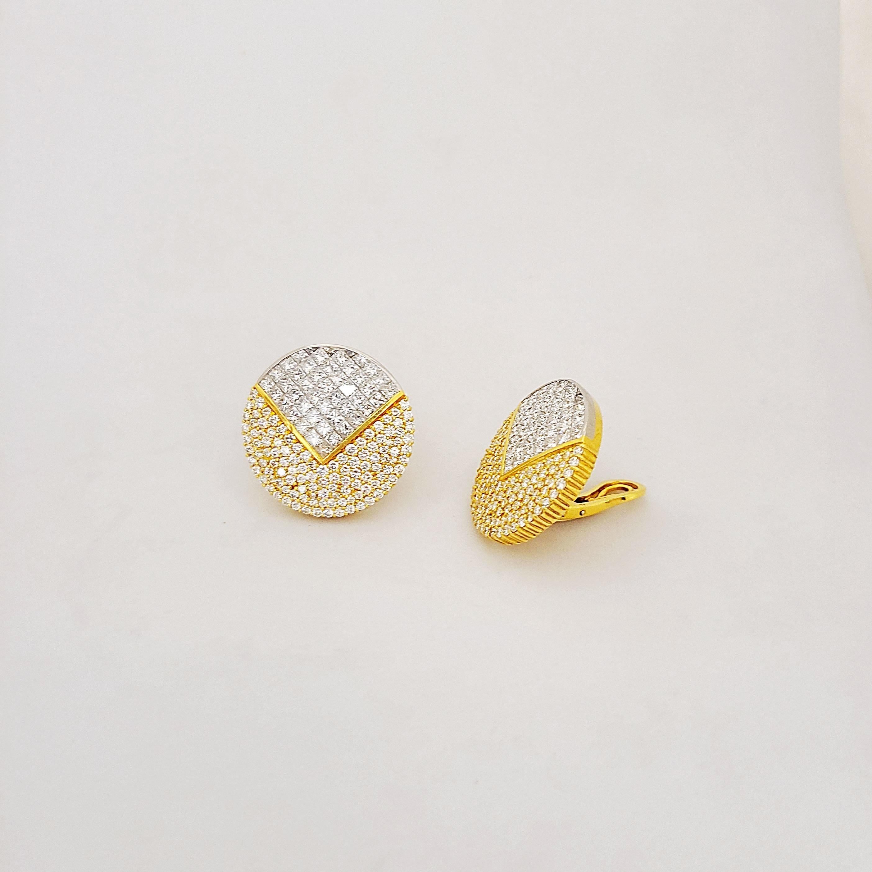 Contemporary Nova 18 Karat Yellow Gold and Platinum 14.57 Carat Diamond Earrings For Sale