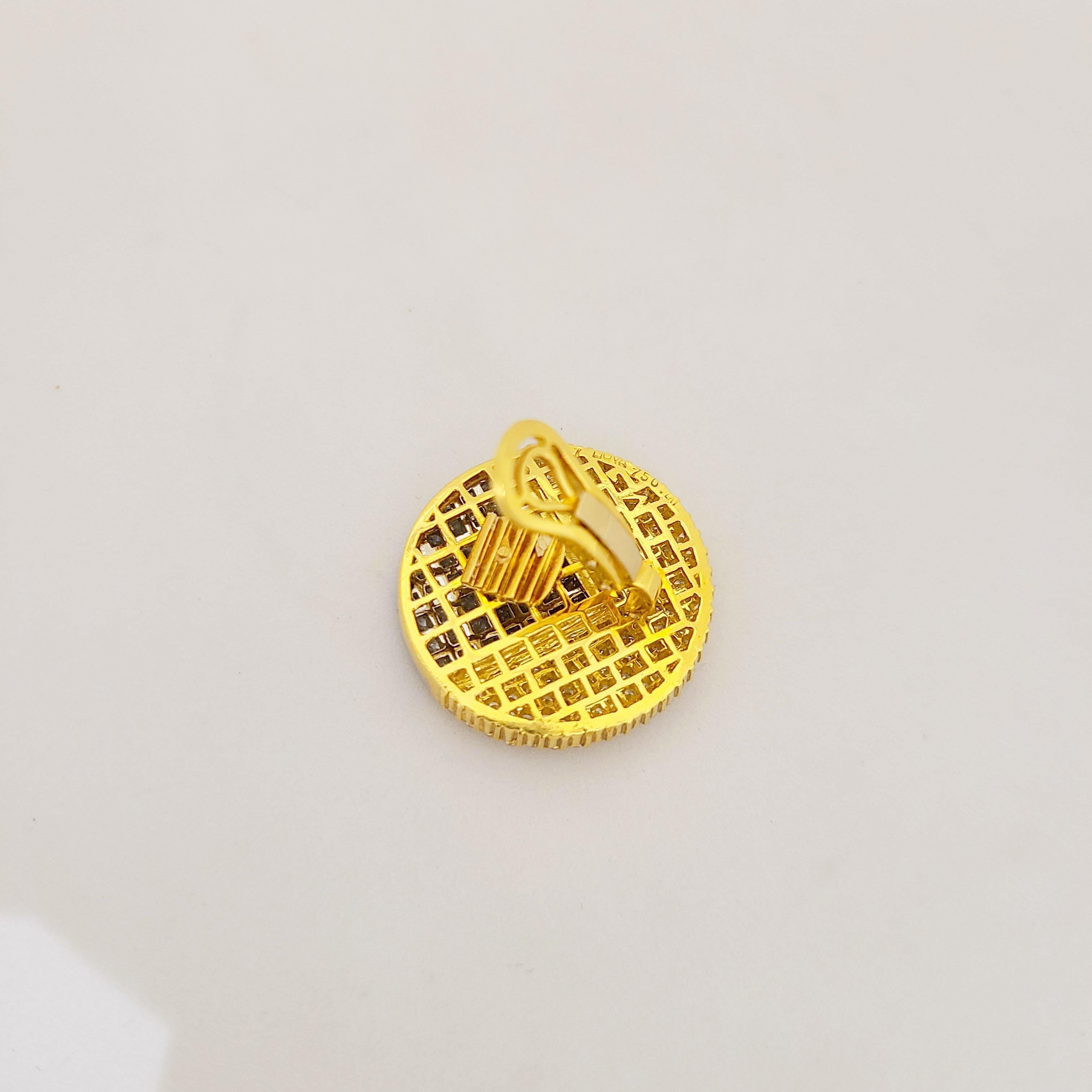 Nova 18 Karat Yellow Gold and Platinum 14.57 Carat Diamond Earrings For Sale 2