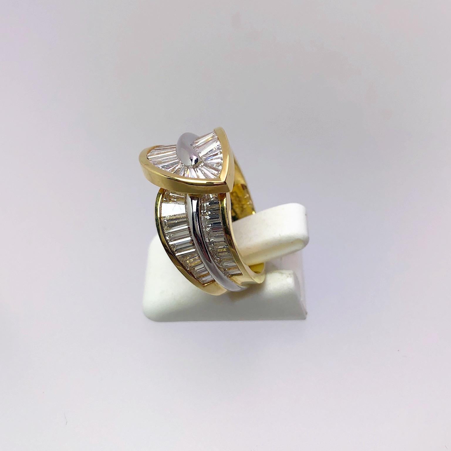 Nova 18 Karat Yellow Gold and Platinum 2.75 Carat Diamond Baguette Ring In New Condition For Sale In New York, NY