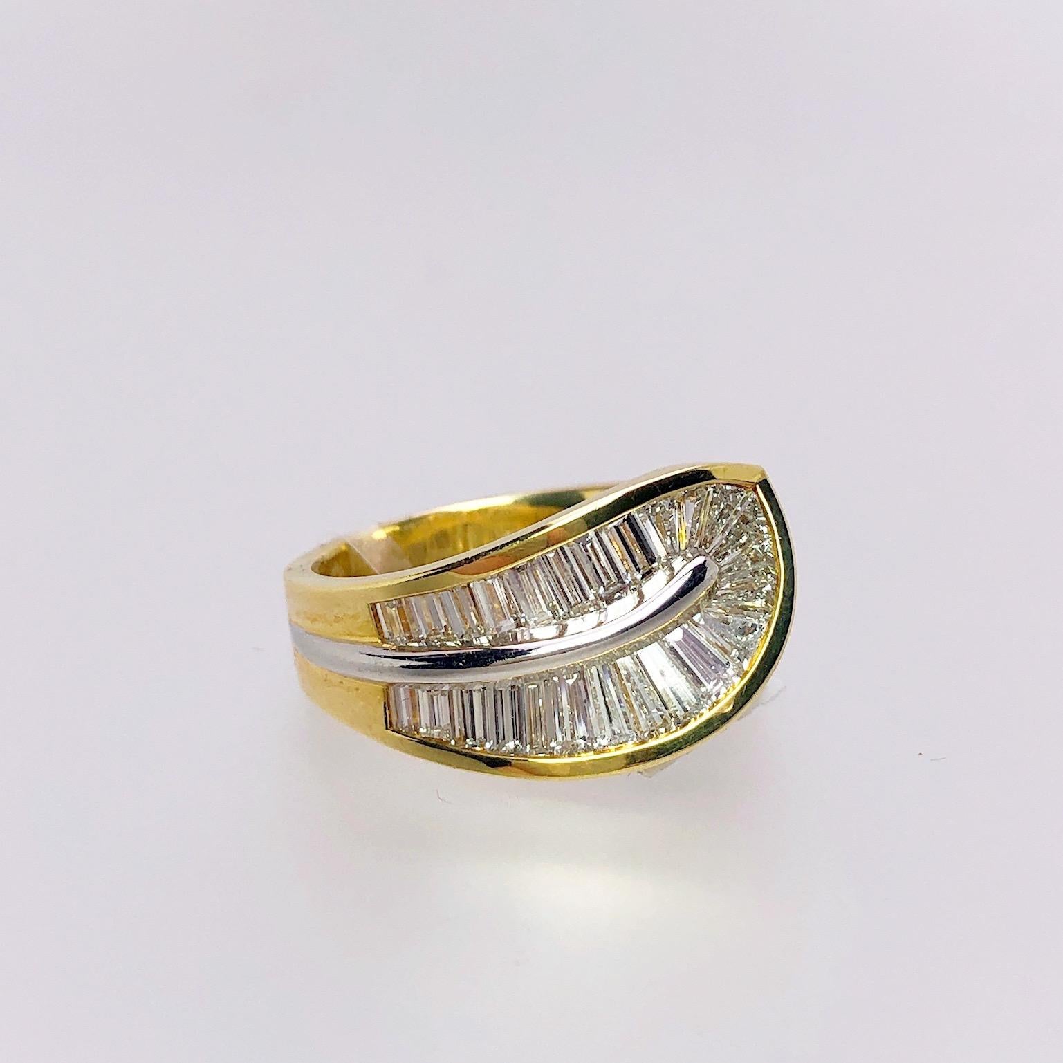 Nova 18 Karat Yellow Gold and Platinum 2.75 Carat Diamond Baguette Ring For Sale 2