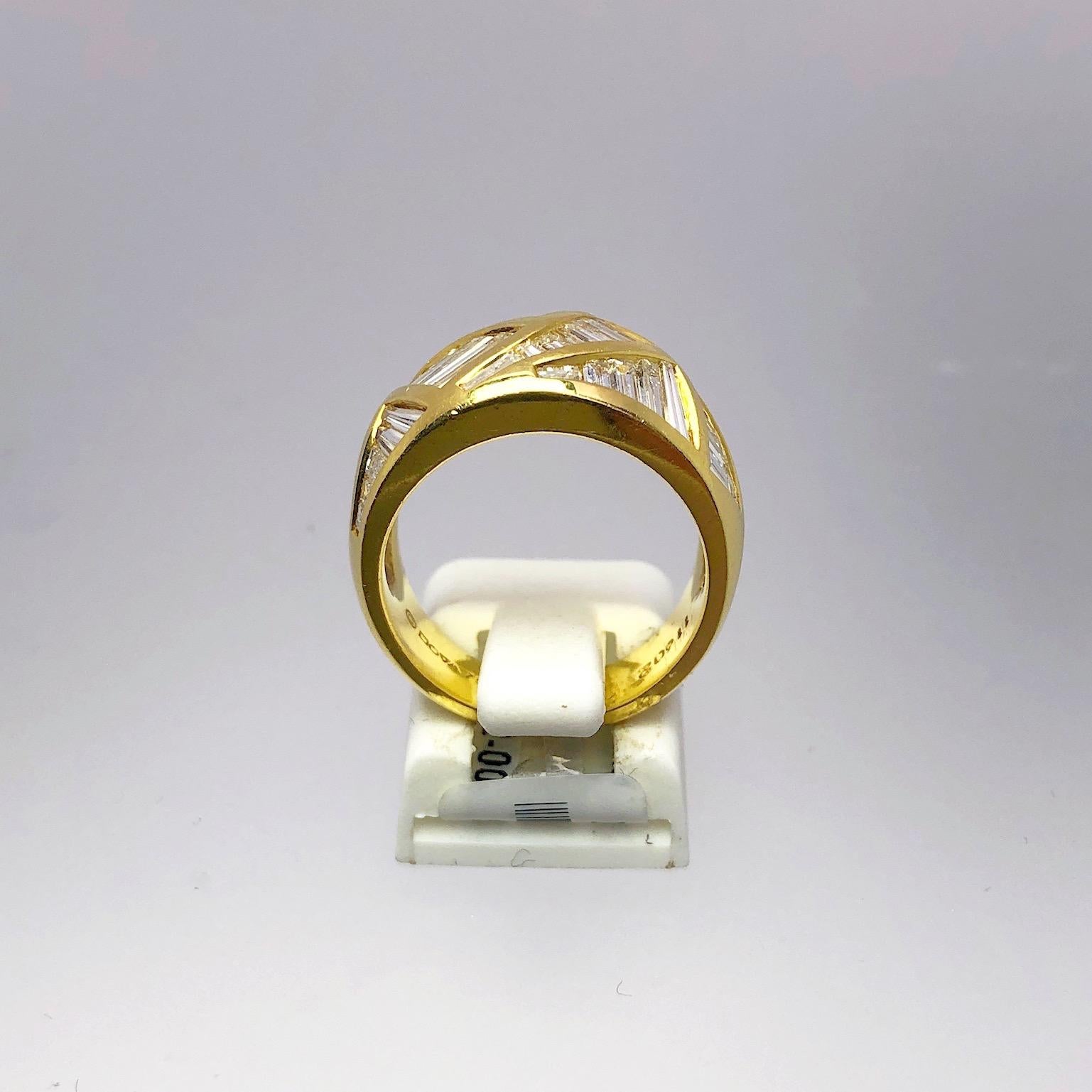 Modern Nova 18 Karat Yellow Gold and Tapered Baguette Diamond 2.88 Carat Ring For Sale