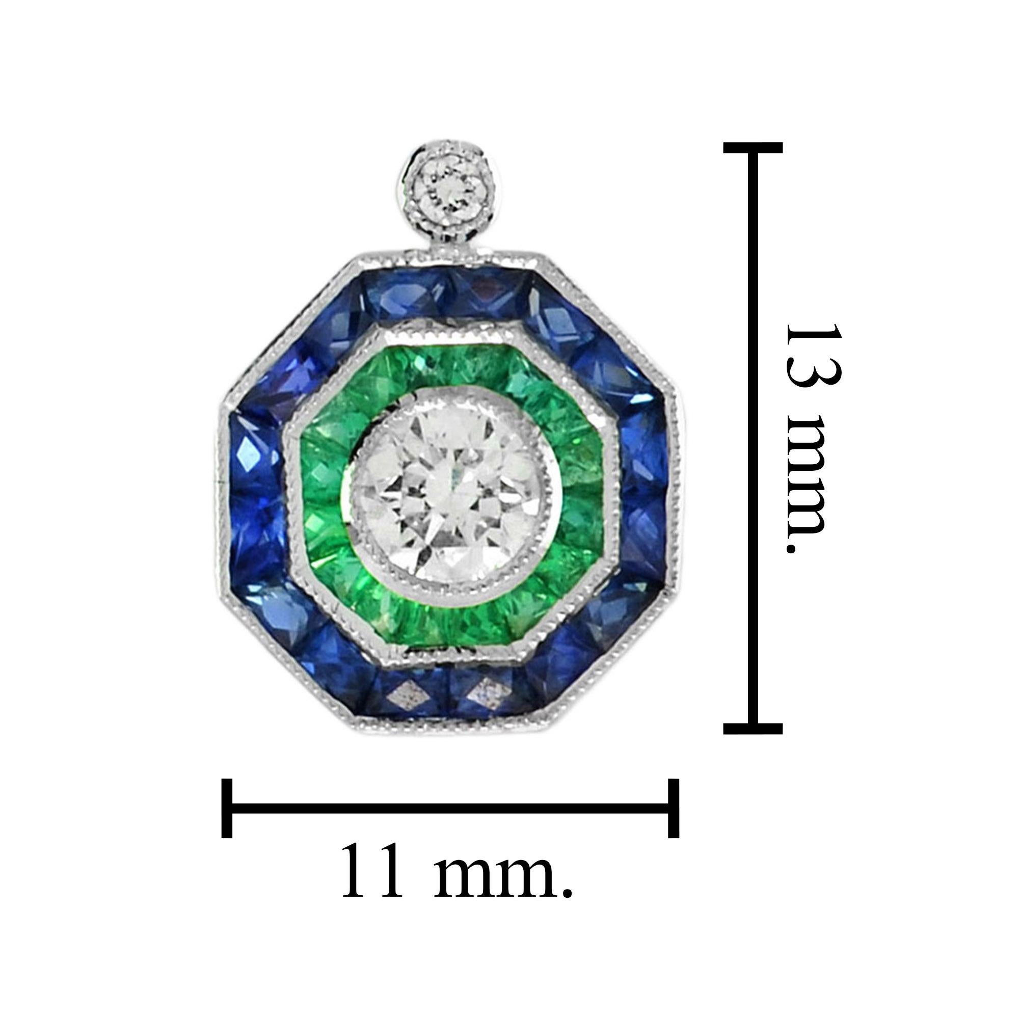 Nova Art Deco Style Diamond with Emerald and Sapphire Stud Earrings in 18K Gold In New Condition For Sale In Bangkok, TH