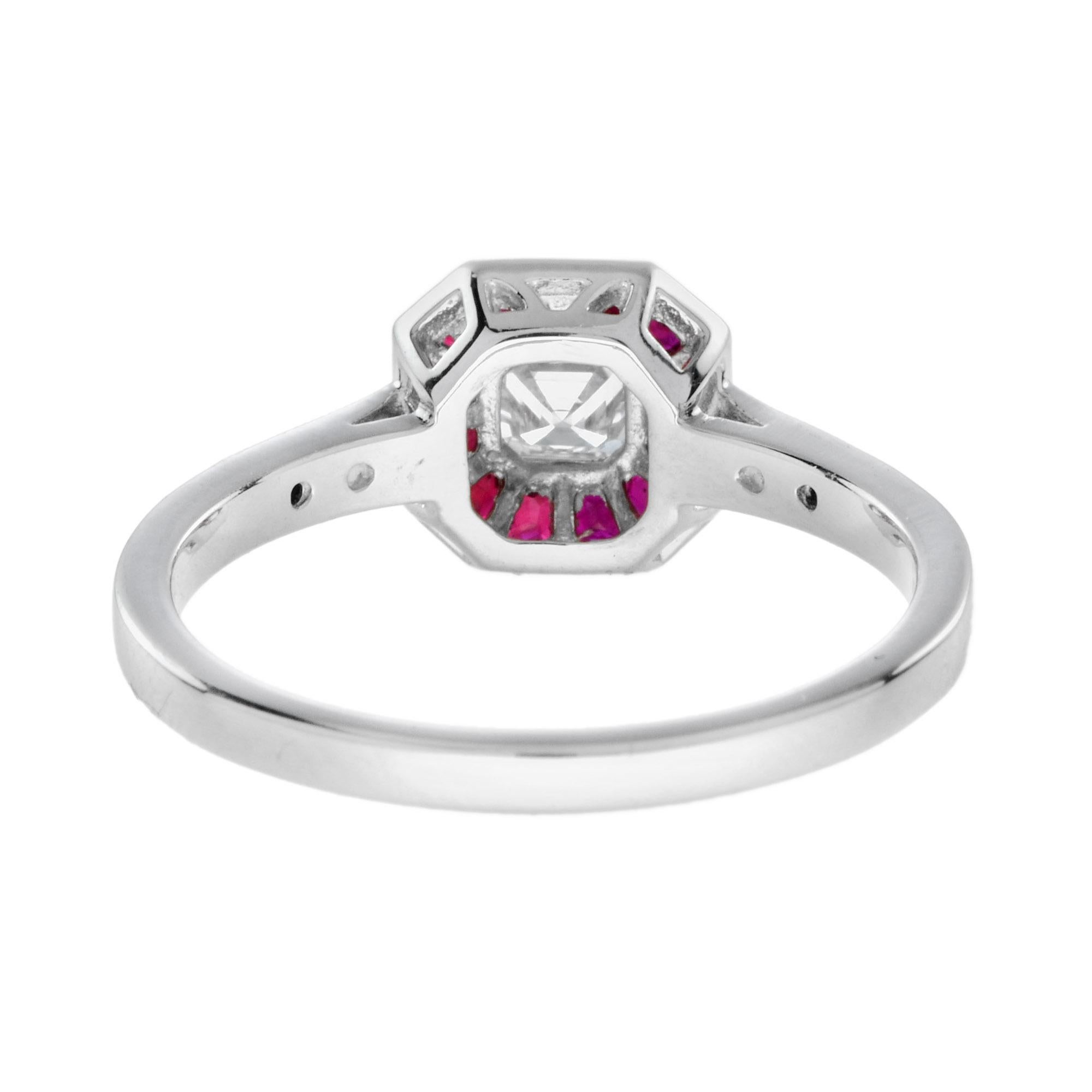 For Sale:  Nova Art Deco Style Emerald Cut Diamond and Ruby Target Ring in 14K White Gold 5