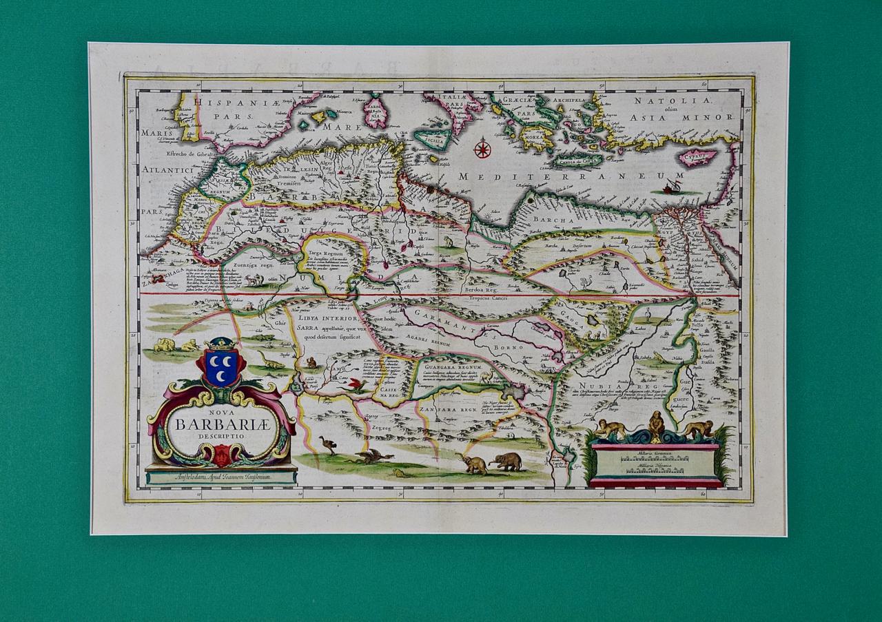 This original attractive 17th century hand-colored map of North Africa entitled 