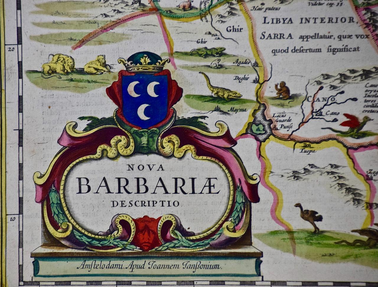 „Nova Barbariae Descriptio“, eine handkolorierte nordafrikanische Karte aus dem 17. Jahrhundert (Niederländisch) im Angebot