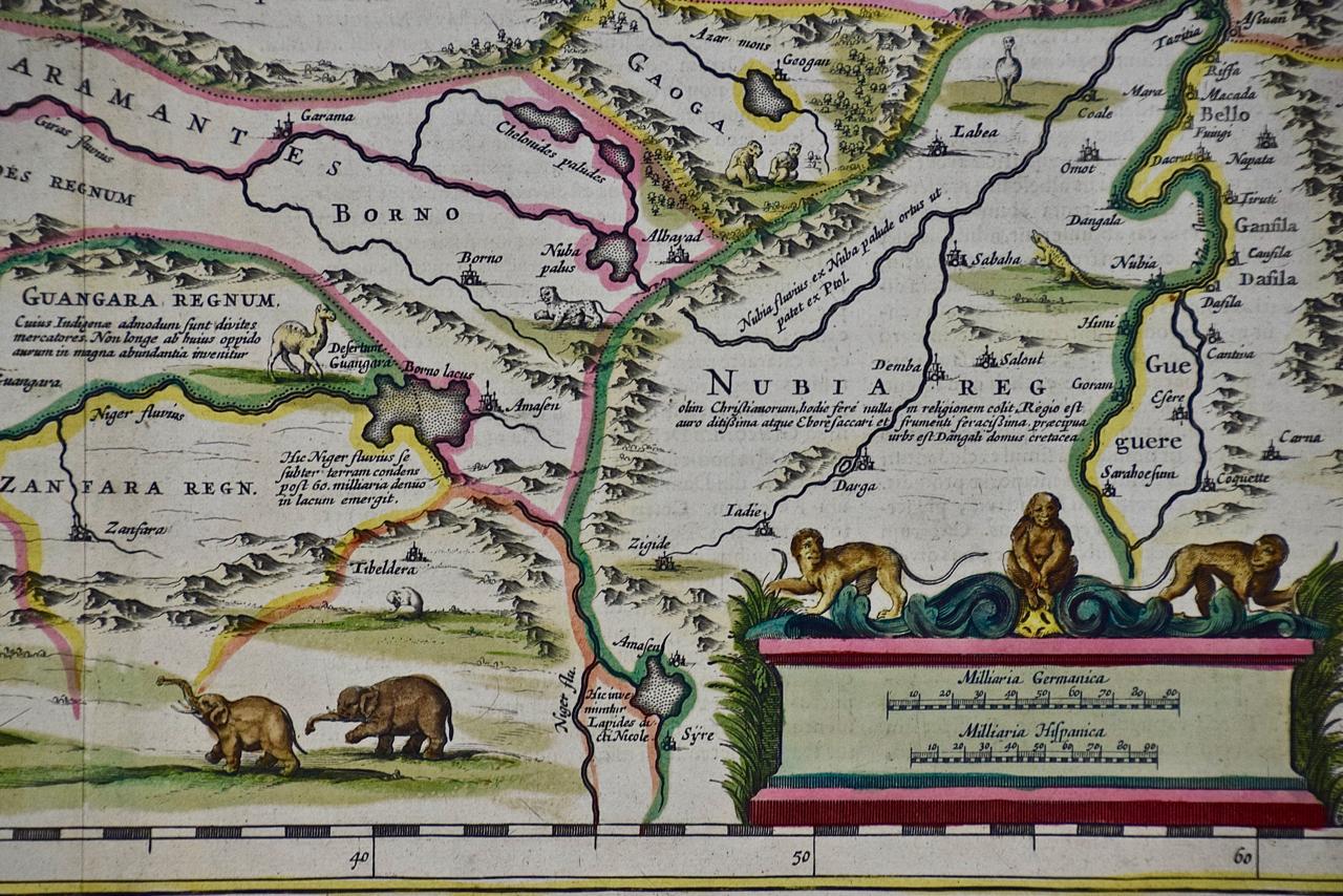„Nova Barbariae Descriptio“, eine handkolorierte nordafrikanische Karte aus dem 17. Jahrhundert (Graviert) im Angebot