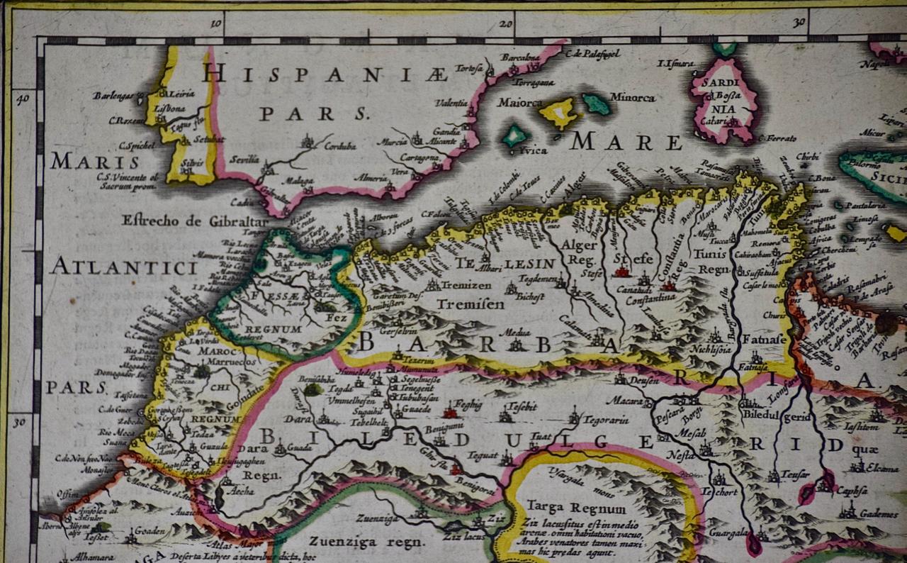 „Nova Barbariae Descriptio“, eine handkolorierte nordafrikanische Karte aus dem 17. Jahrhundert im Zustand „Gut“ im Angebot in Alamo, CA