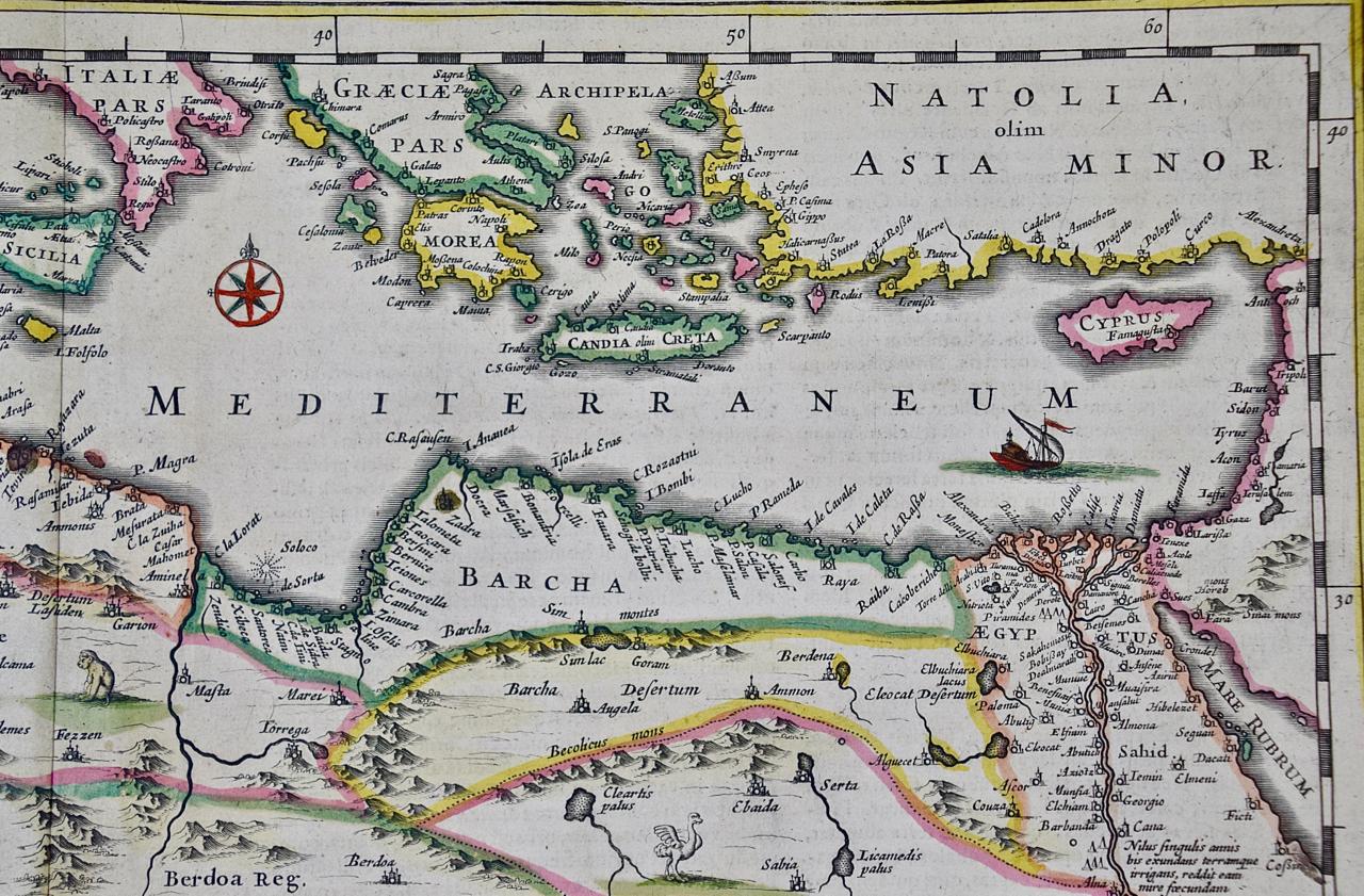 „Nova Barbariae Descriptio“, eine handkolorierte nordafrikanische Karte aus dem 17. Jahrhundert im Angebot 2
