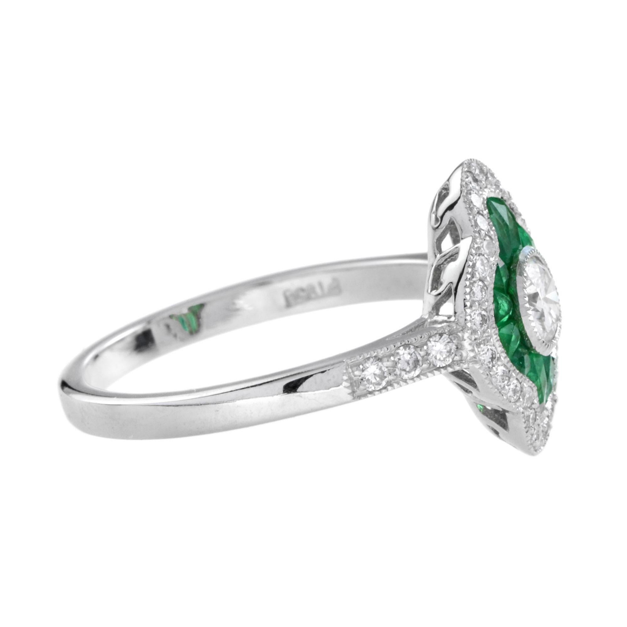 For Sale:  Art Deco Style Diamond and Emerald Engagement Ring in 18K White Gold 4
