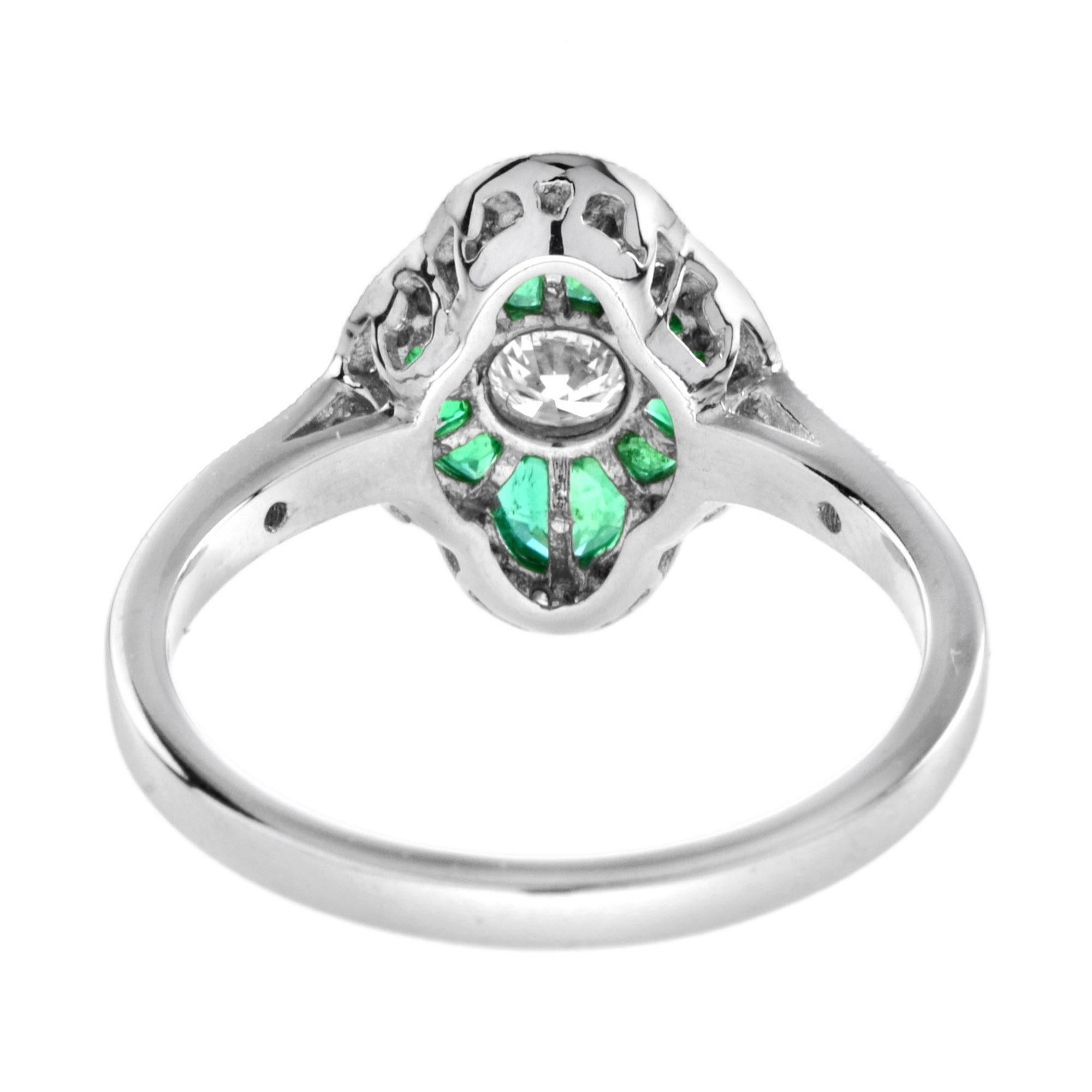 For Sale:  Art Deco Style Diamond and Emerald Engagement Ring in 18K White Gold 5