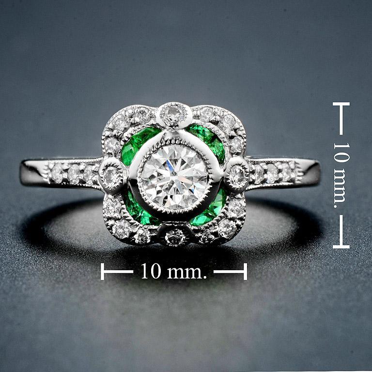 For Sale:  Art Deco Style Diamond with Emerald Cushion Shape Engagement Ring in Platinum950 7