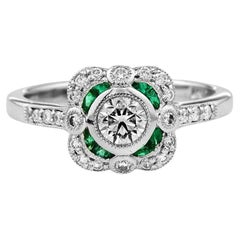 Art Deco Style Diamond with Emerald Cushion Shape Engagement Ring in Platinum950