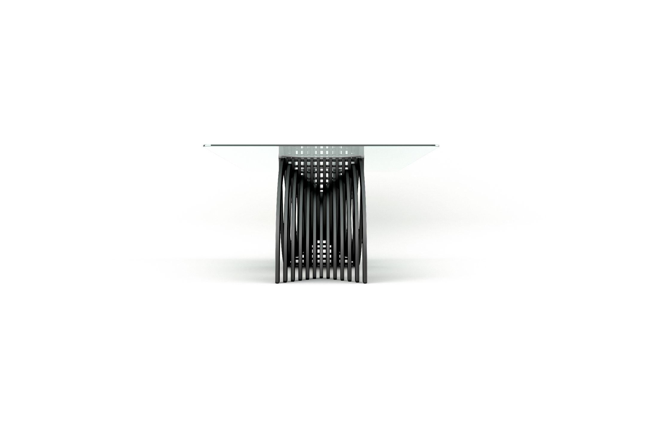 Nova Dining Table, Modern Black Lacquered Dining Table with Clear Glass Top In New Condition For Sale In London, GB