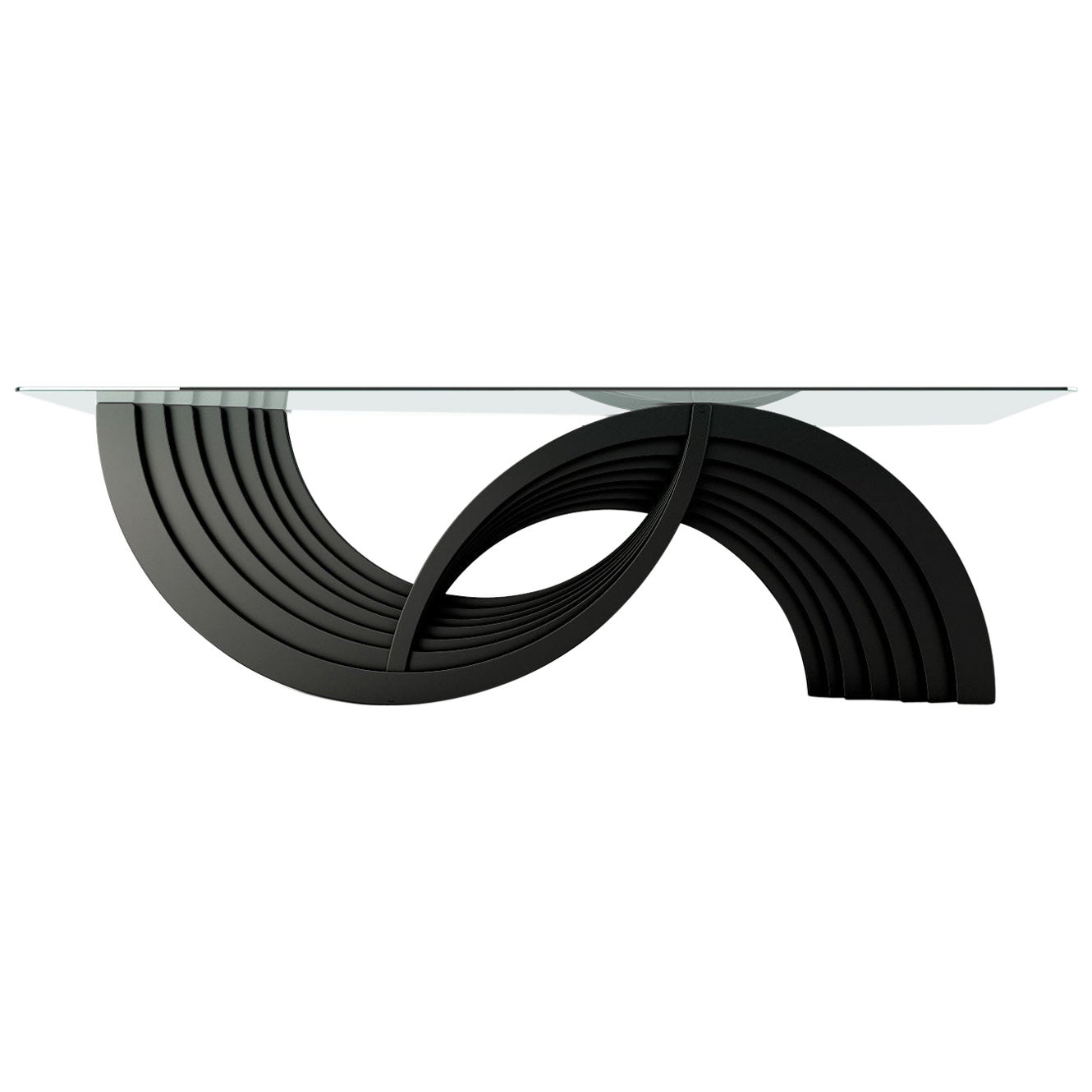 Nova Dining Table, Modern Black Lacquered Dining Table with Clear Glass Top For Sale