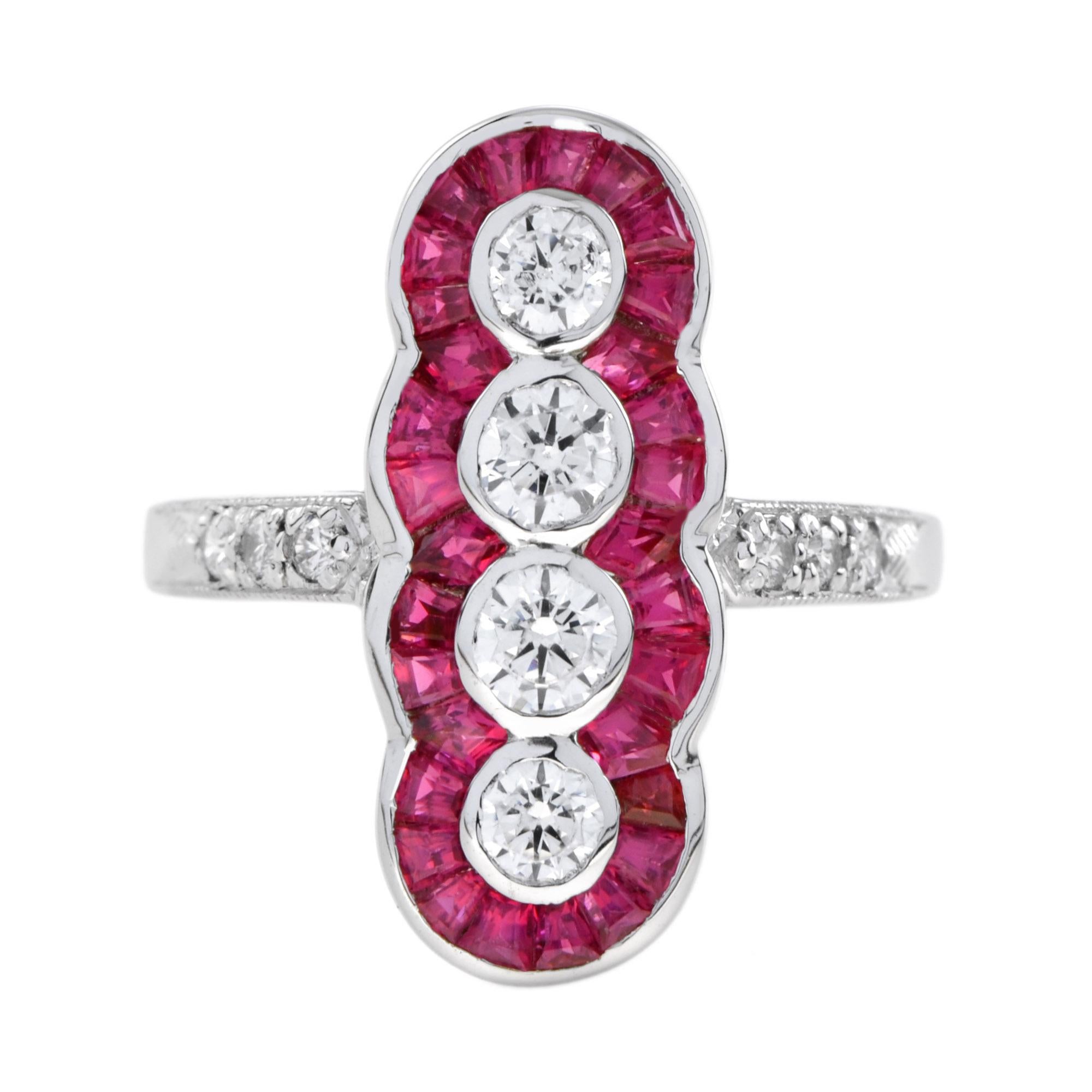 For Sale:  Four Stone Diamond and Ruby Cocktail Ring in 14K White Gold 3