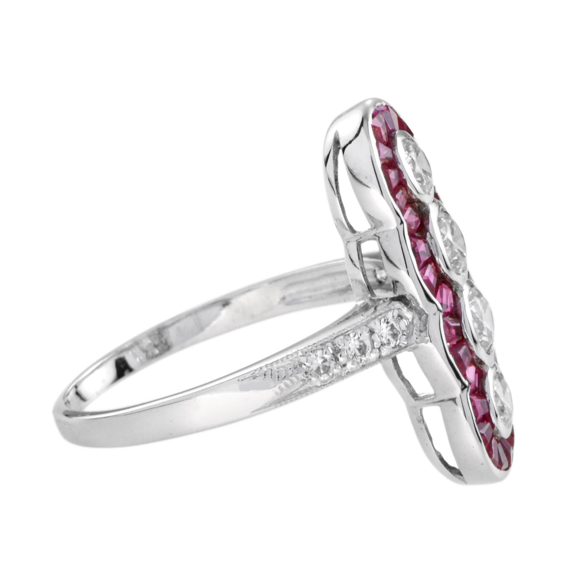 For Sale:  Four Stone Diamond and Ruby Cocktail Ring in 14K White Gold 4