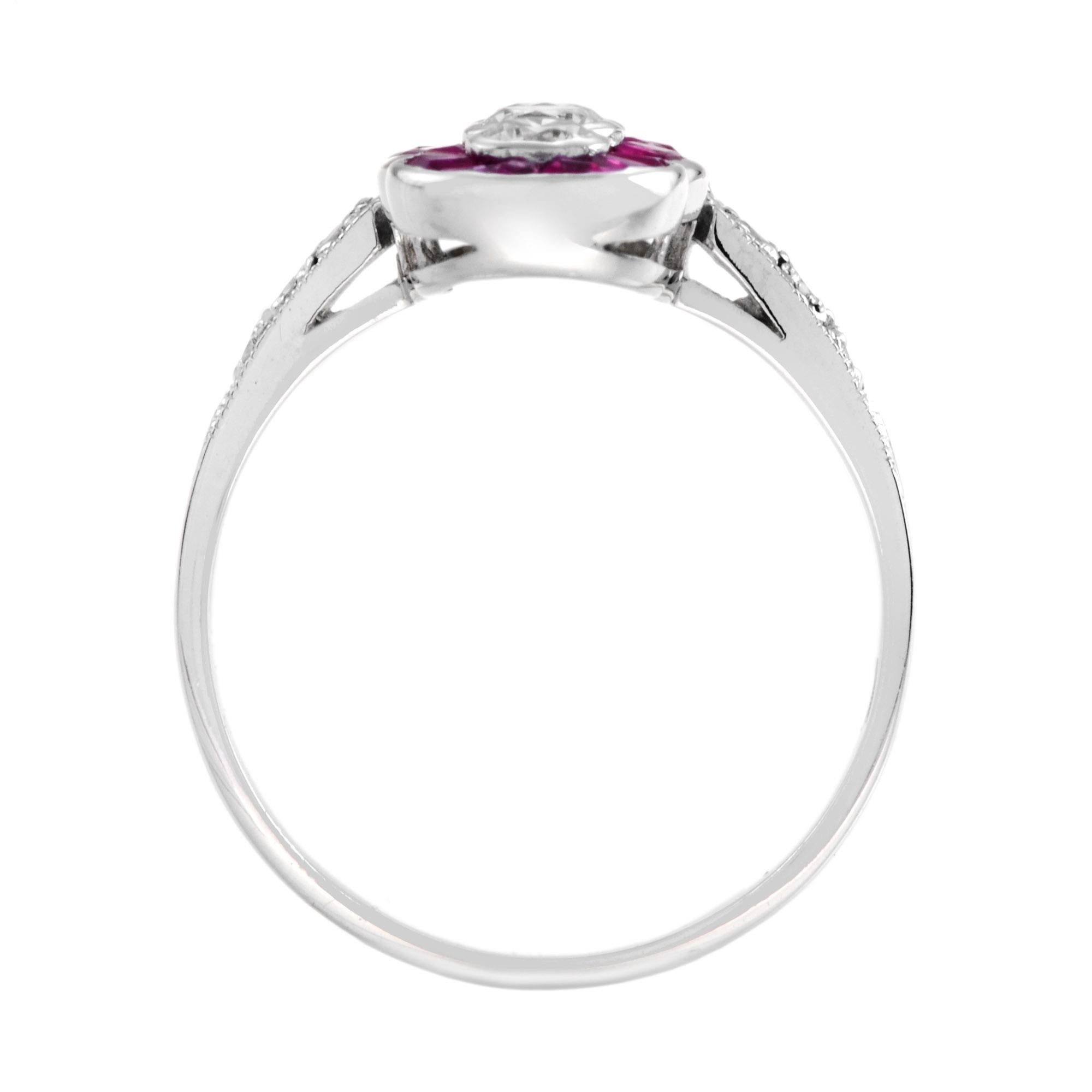 For Sale:  Four Stone Diamond and Ruby Cocktail Ring in 14K White Gold 6