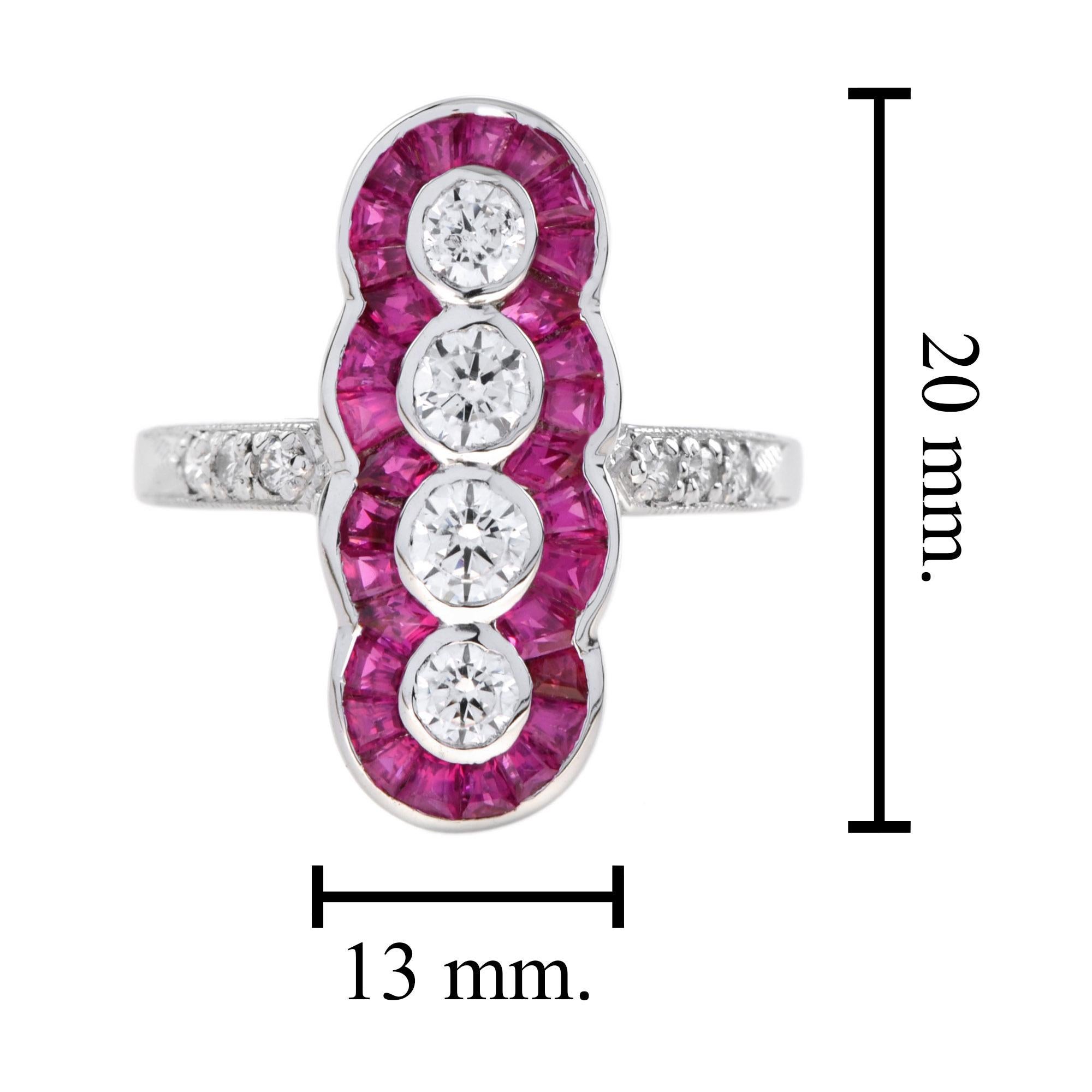 For Sale:  Four Stone Diamond and Ruby Cocktail Ring in 14K White Gold 7