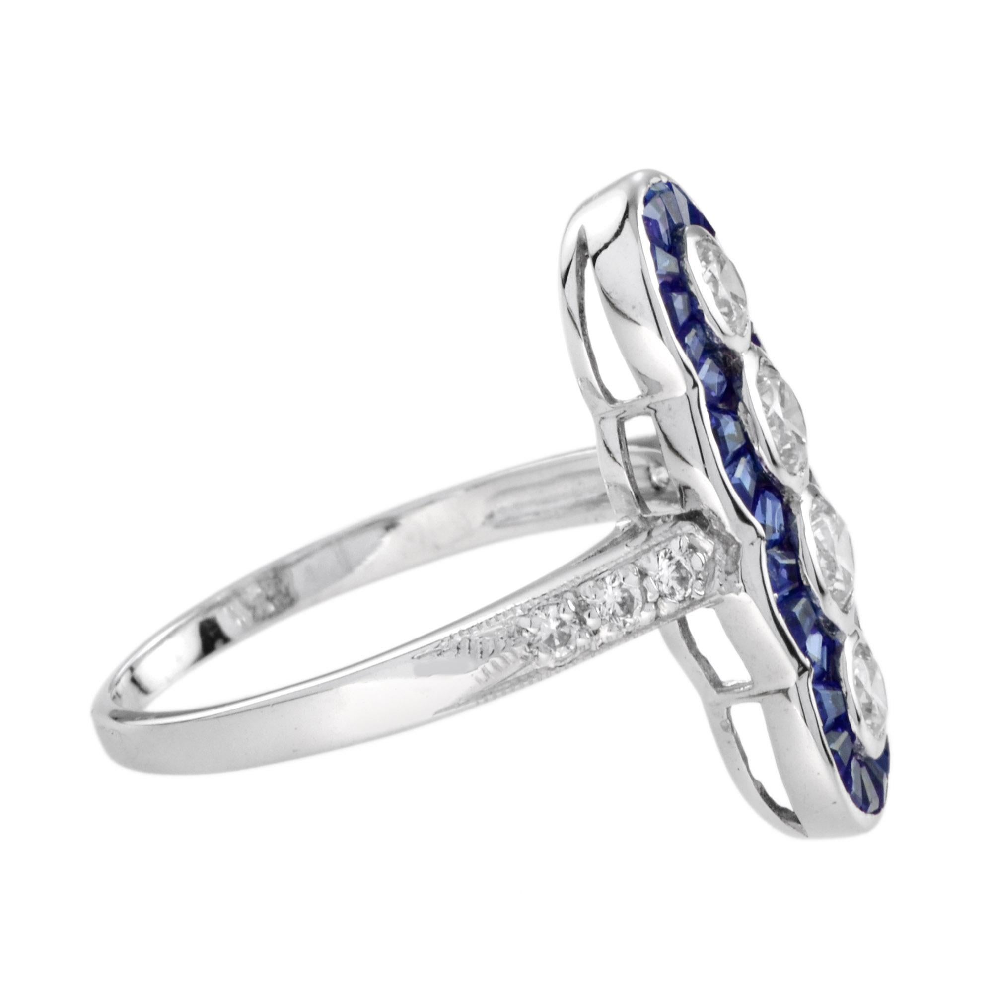 For Sale:  Four Stone Diamond and Sapphire Cocktail Ring in 14K White Gold 4