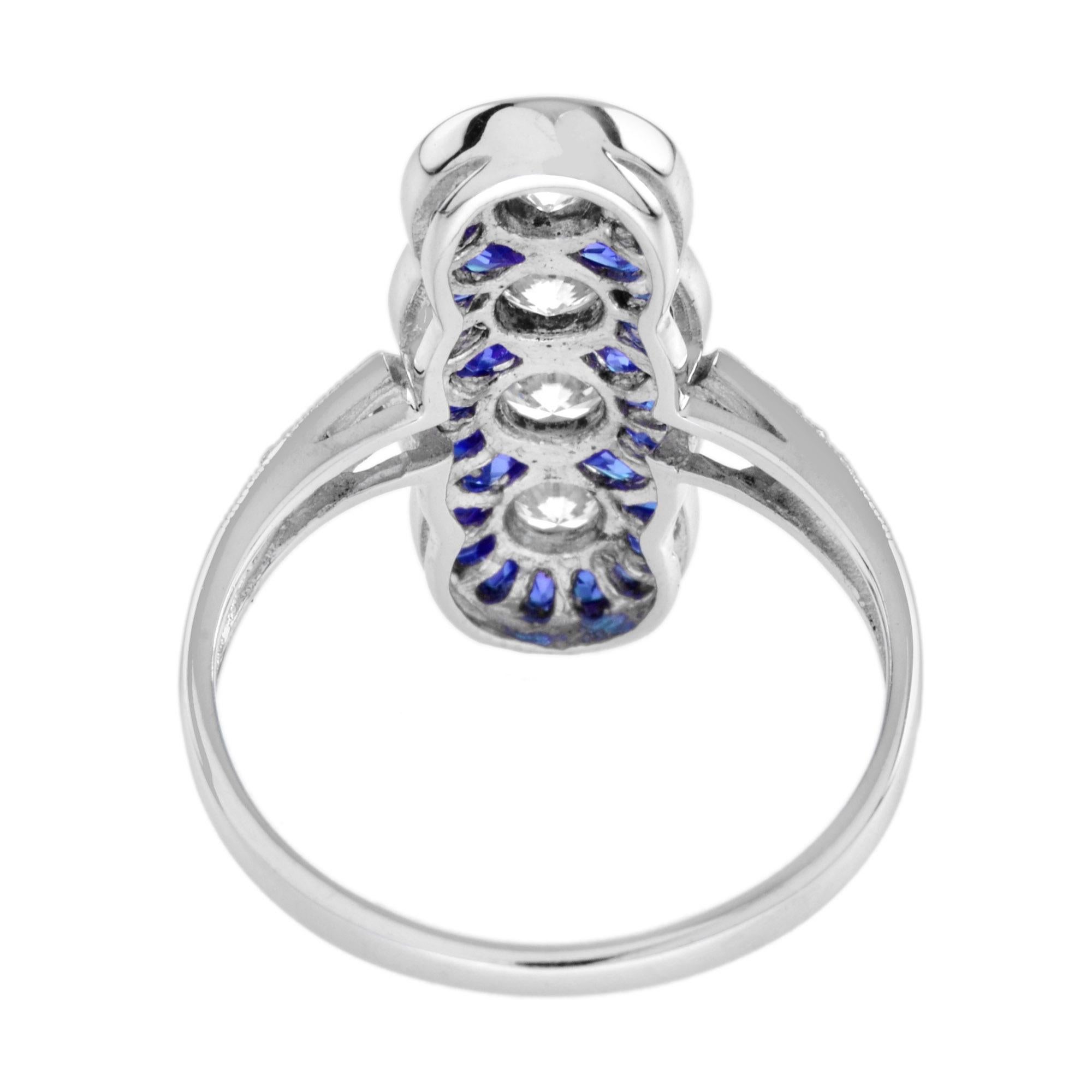 For Sale:  Four Stone Diamond and Sapphire Cocktail Ring in 14K White Gold 5