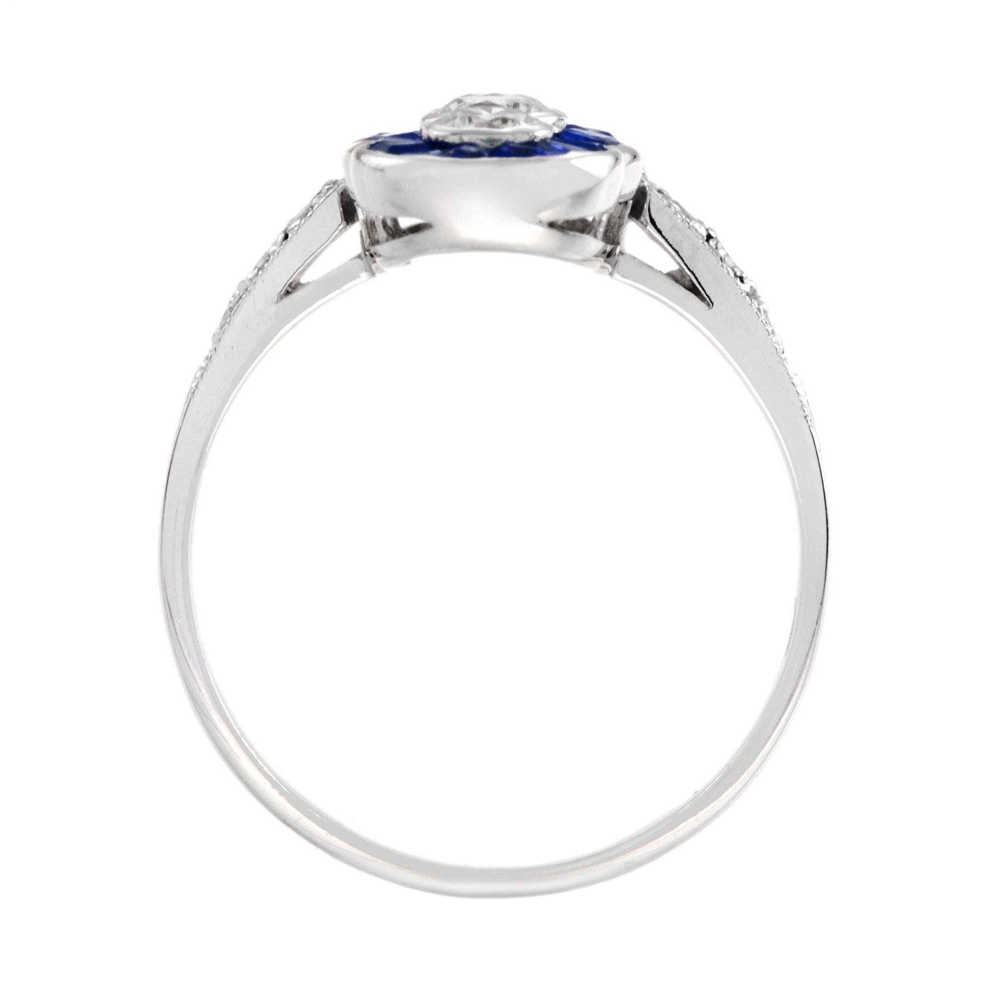For Sale:  Four Stone Diamond and Sapphire Cocktail Ring in 14K White Gold 6