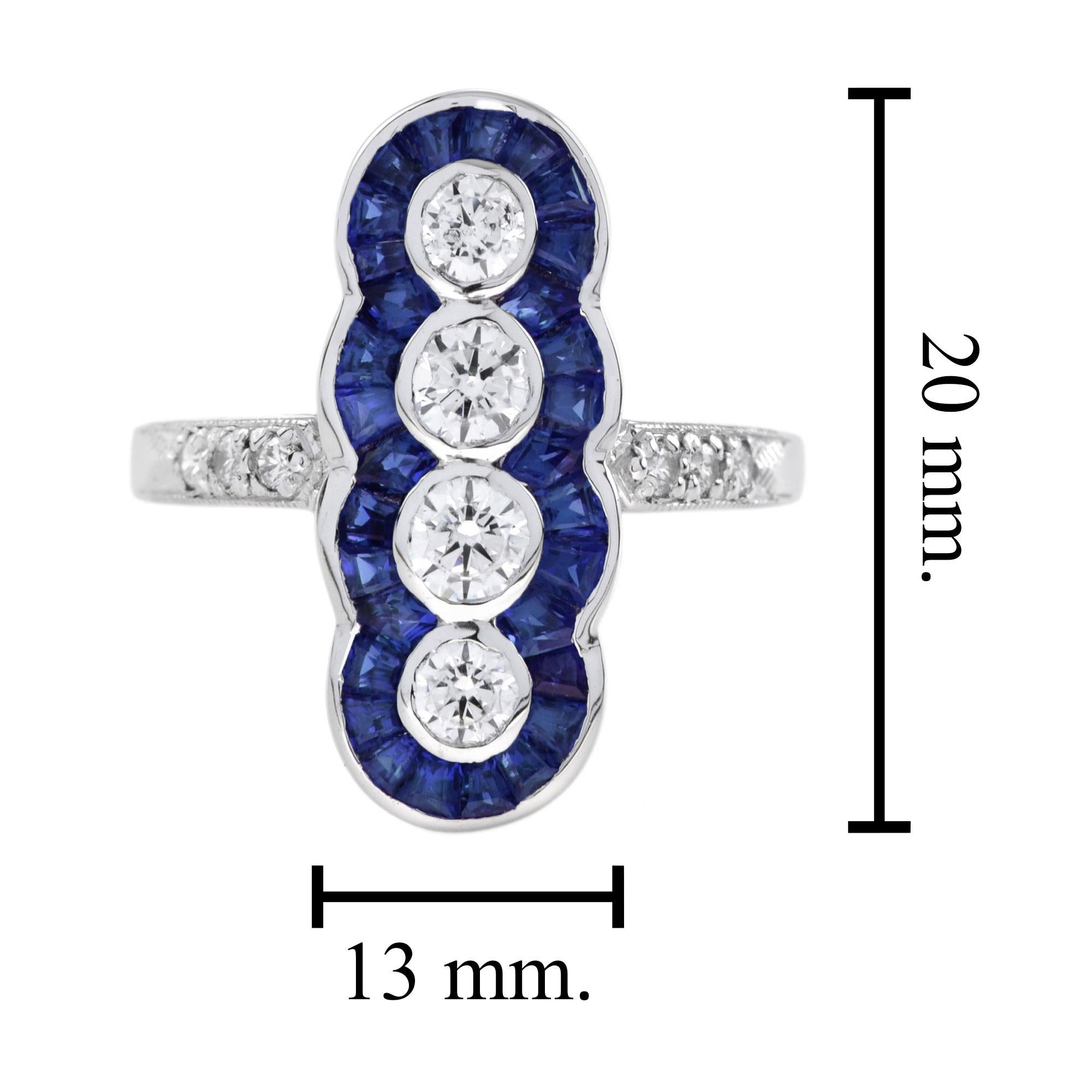 For Sale:  Four Stone Diamond and Sapphire Cocktail Ring in 14K White Gold 7