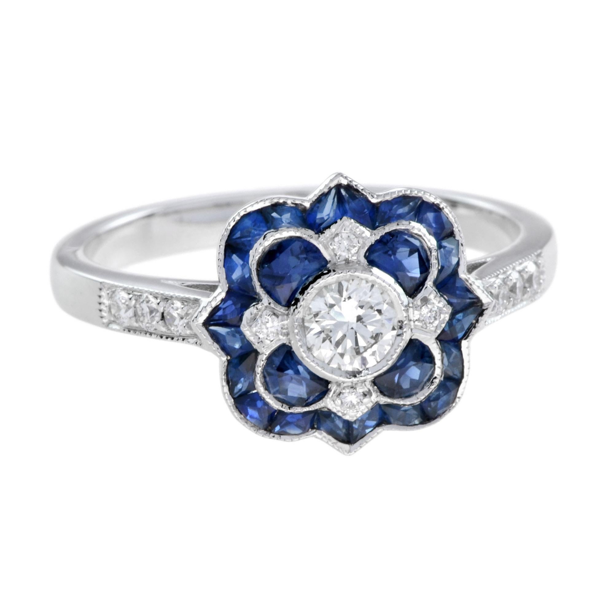 For Sale:  Art Deco Style Diamond and Sapphire Ring in 18K White Gold 5