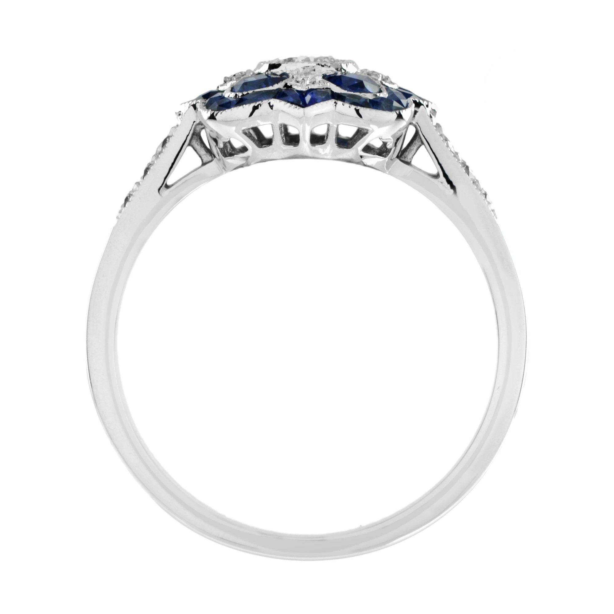 For Sale:  Art Deco Style Diamond and Sapphire Ring in 18K White Gold 8