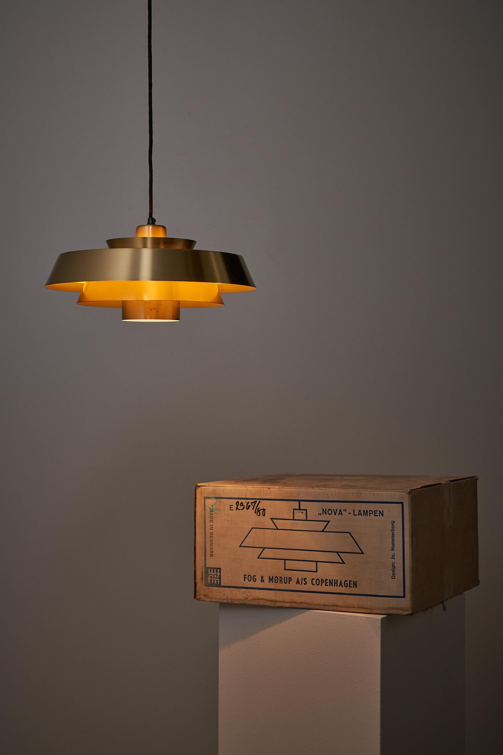Danish Nova Pendant in Brass by Hammerborg, Unused with OG Box For Sale