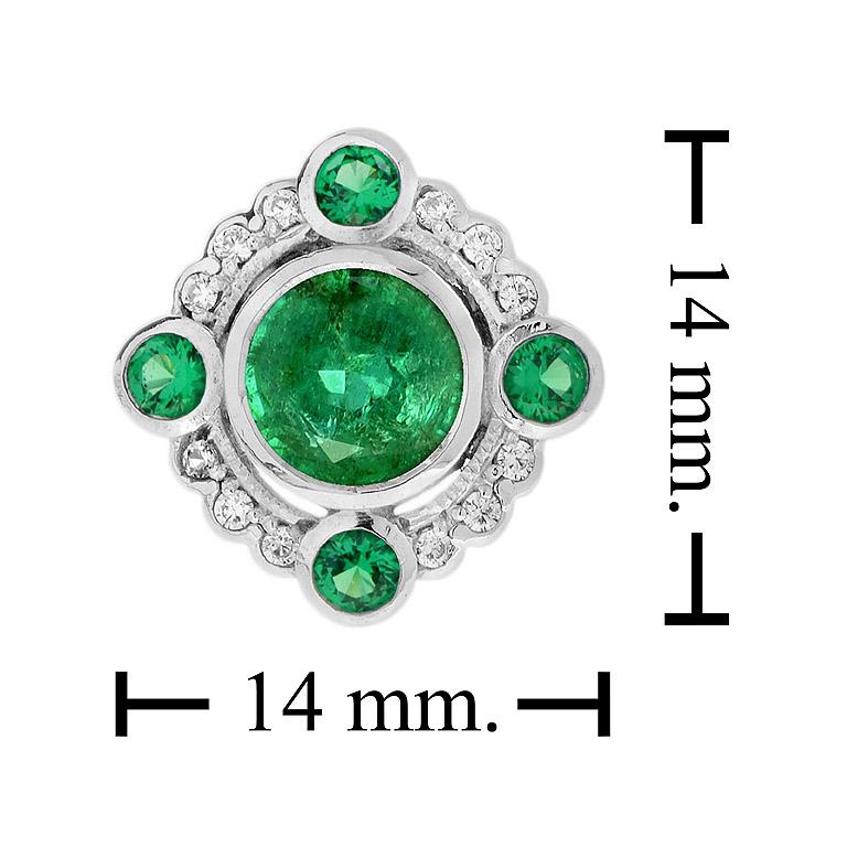 Women's Nova Penta Emerald and Diamond Halo Art Deco Style Stud Earrings in 14K Gold For Sale