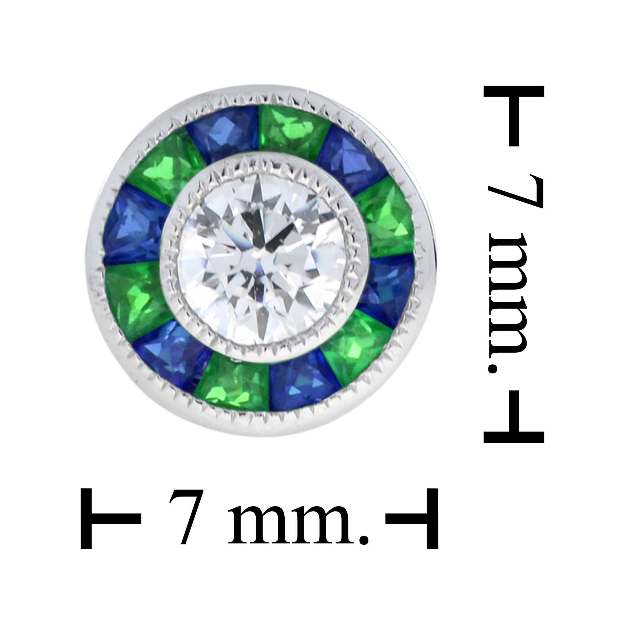 Set aus Ring und Ohrringen im Art-Déco-Stil mit Diamanten, Smaragd und Saphiren im Angebot 7