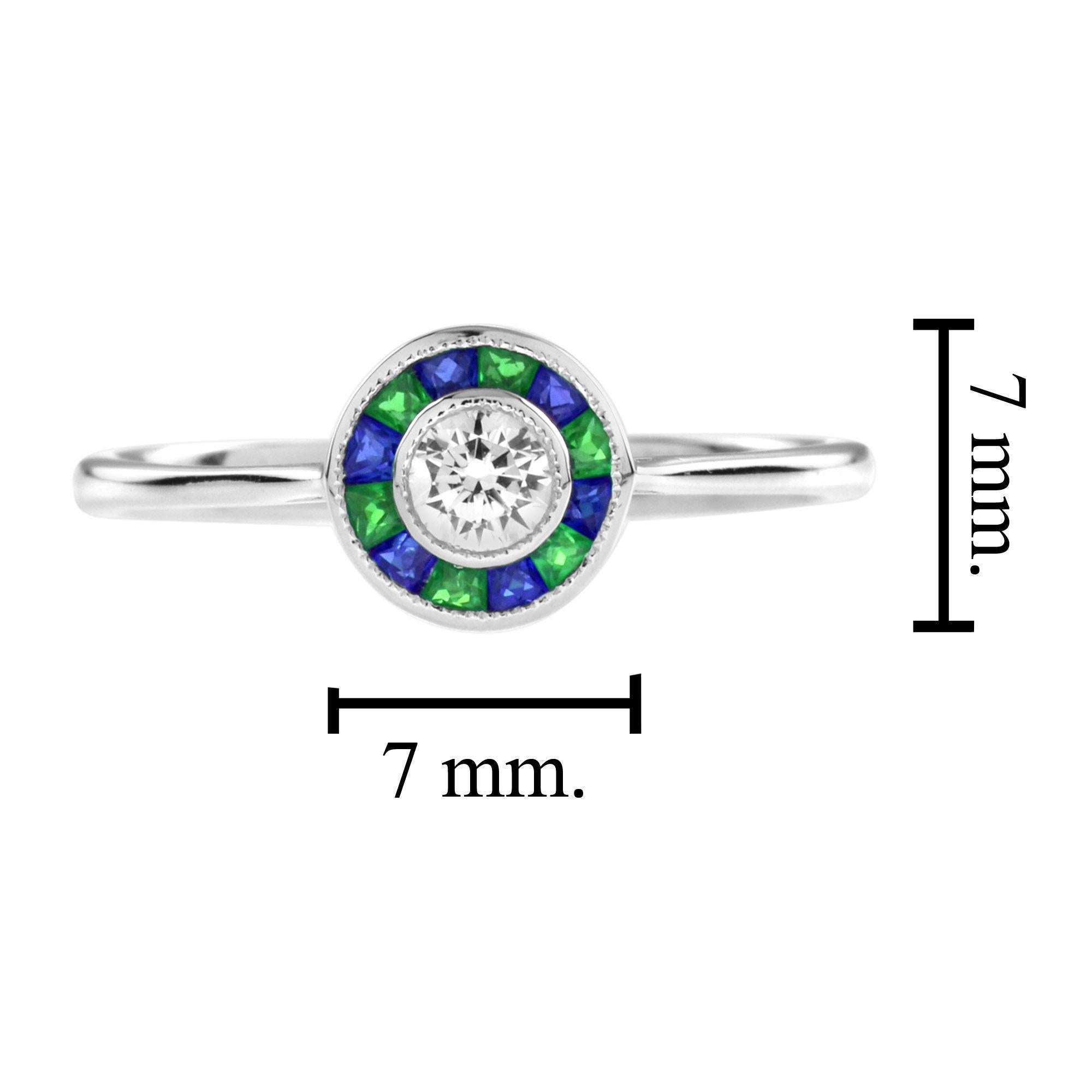 Im Angebot: Art Deco Stil Diamant mit Smaragd und Saphir Target-Ring aus 18 Karat Gold () 7