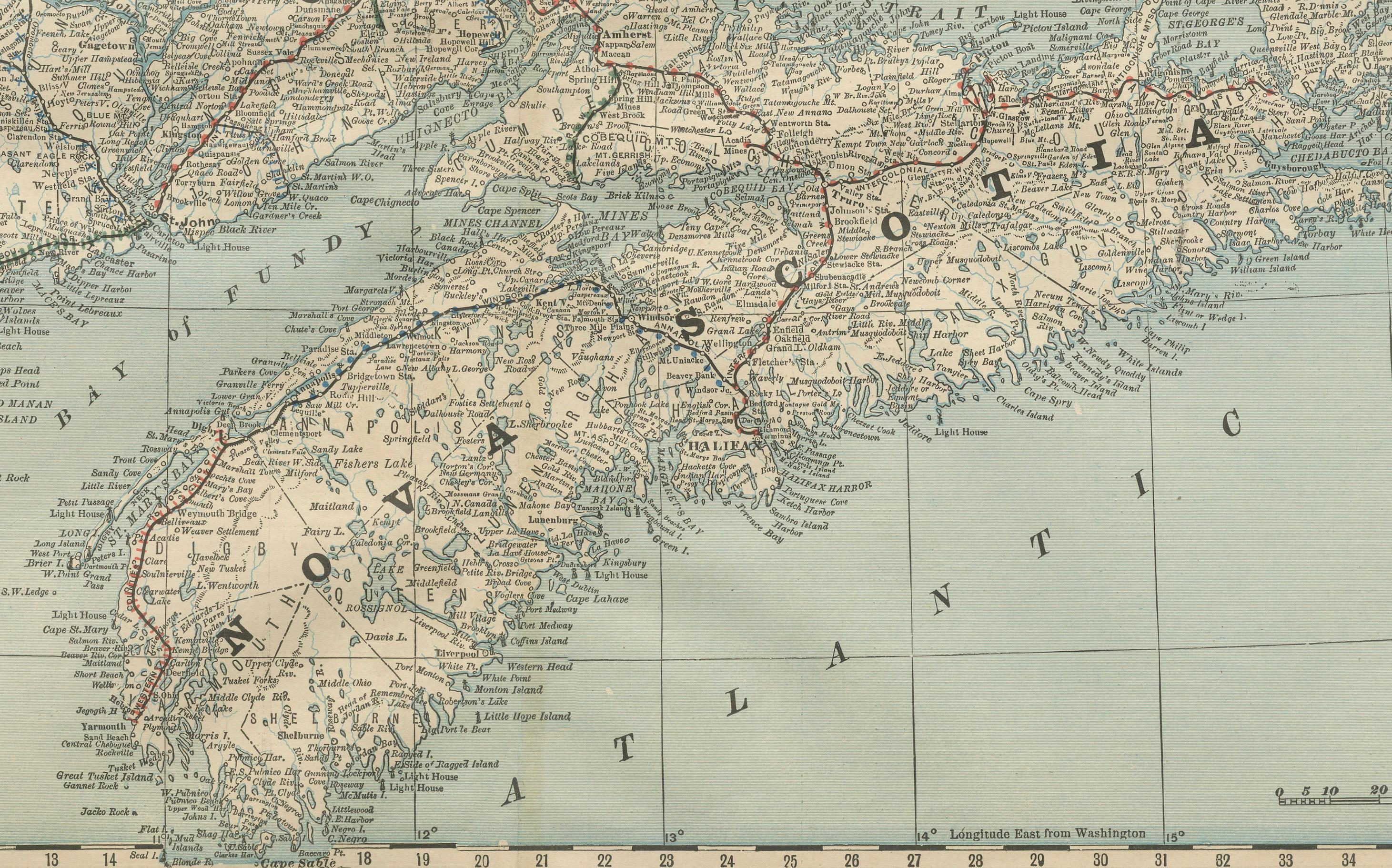 Nova Scotia, New Brunswick & Prince Edward Island Antique Map c.1888 For Sale 4