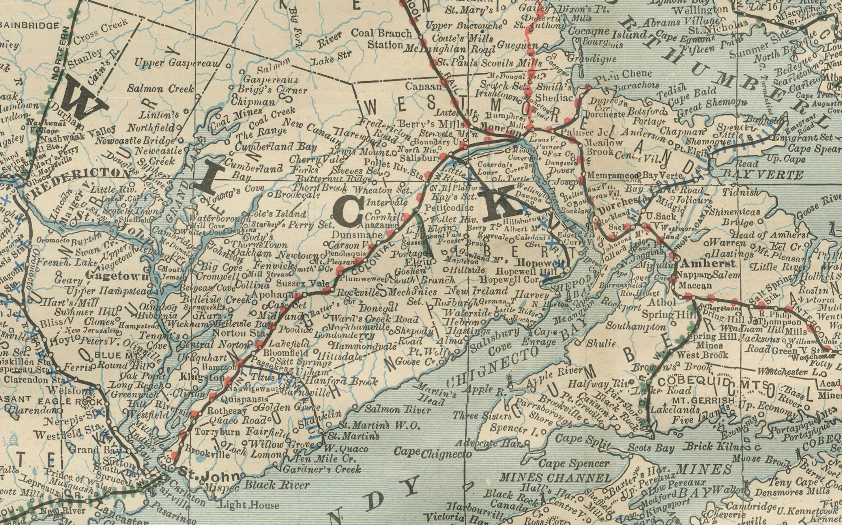 Paper Nova Scotia, New Brunswick & Prince Edward Island Antique Map c.1888 For Sale