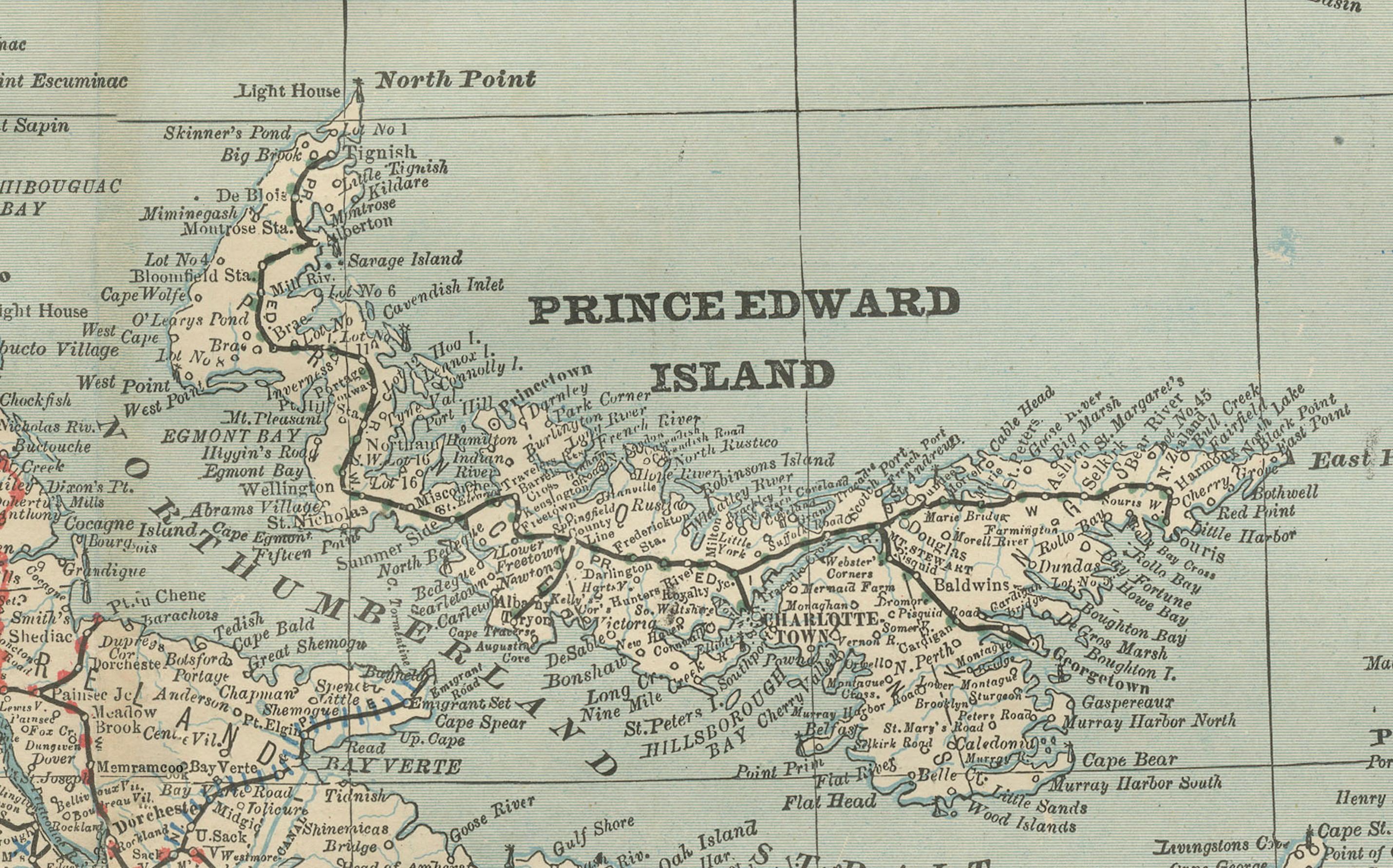 Nova Scotia, New Brunswick & Prince Edward Island Antique Map c.1888 For Sale 1