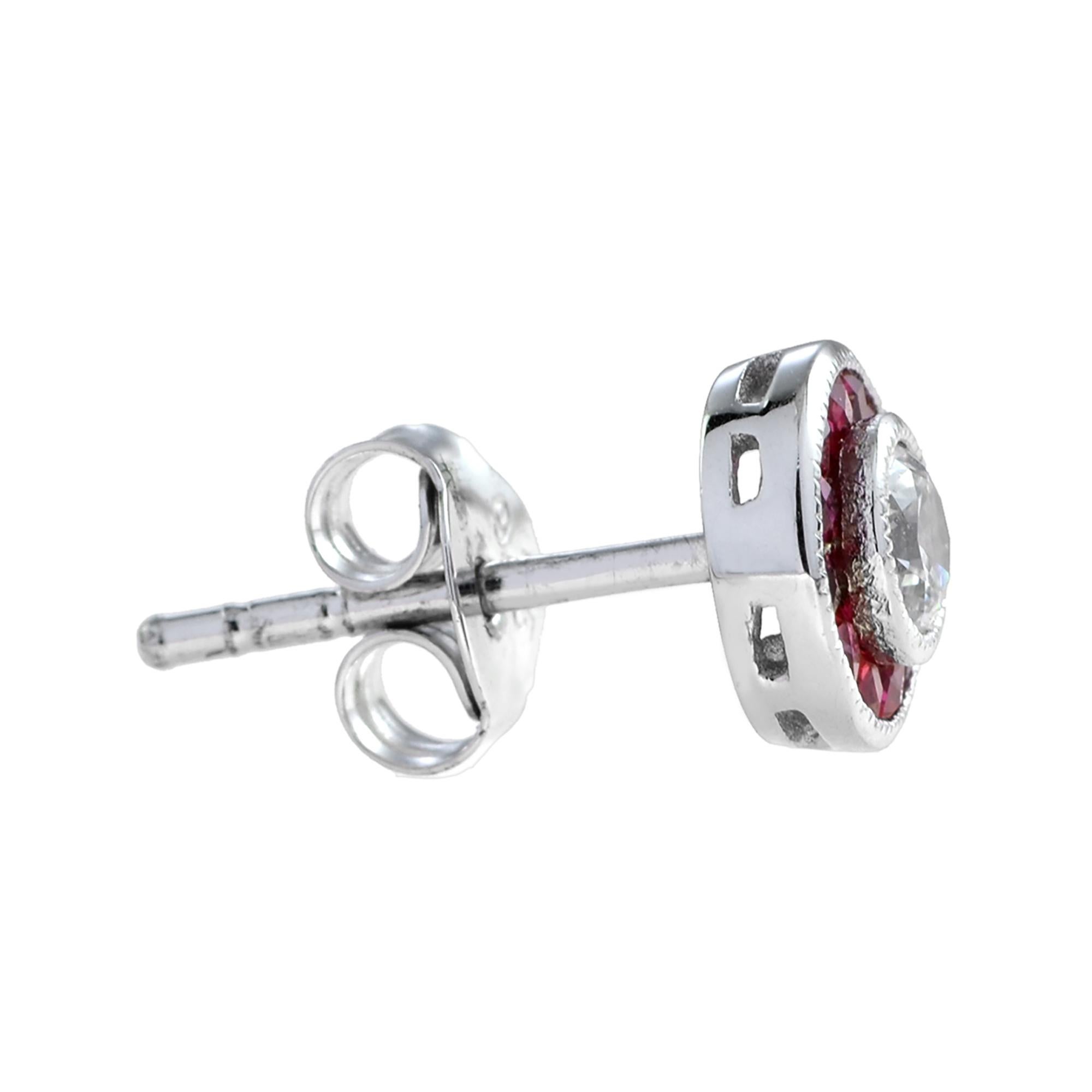 Art Deco Style Diamond and Ruby Target Ring & Earrings in White Gold For Sale 6