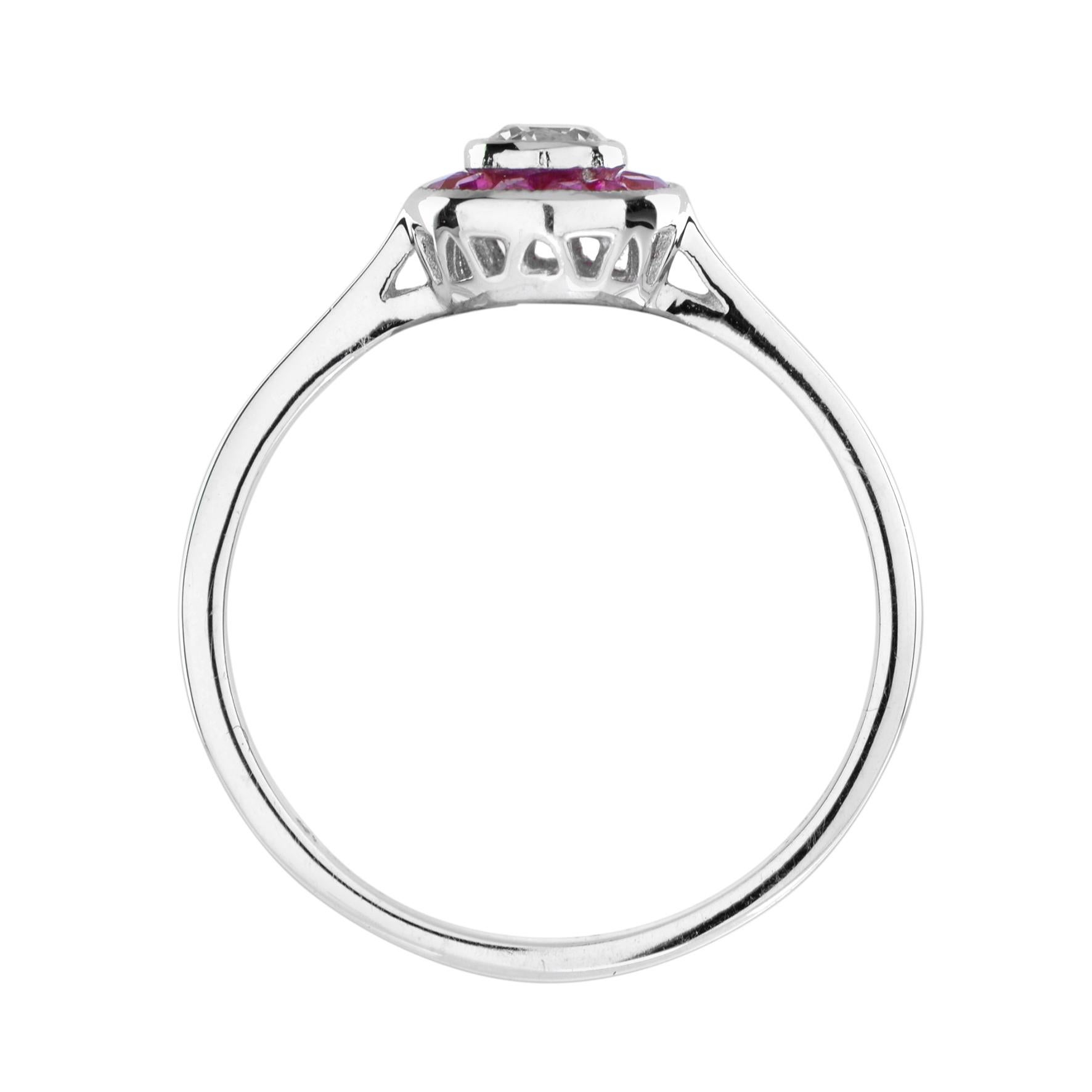 Art Deco Style Diamond and Ruby Target Ring & Earrings in White Gold For Sale 1
