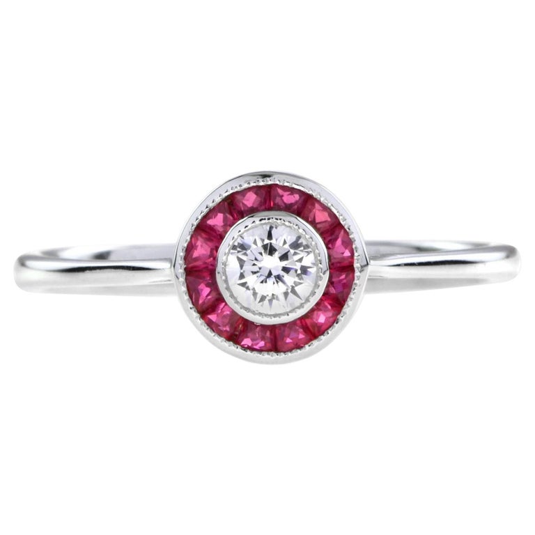 Customizable Art Deco Style Diamond and Ruby Target Ring in 18K White ...