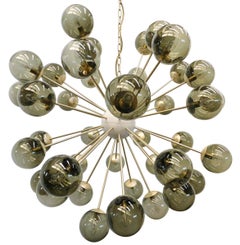 Italian Nova Murano Glass Globe and Brass Sputnik Chandelier by Fabio Ltd