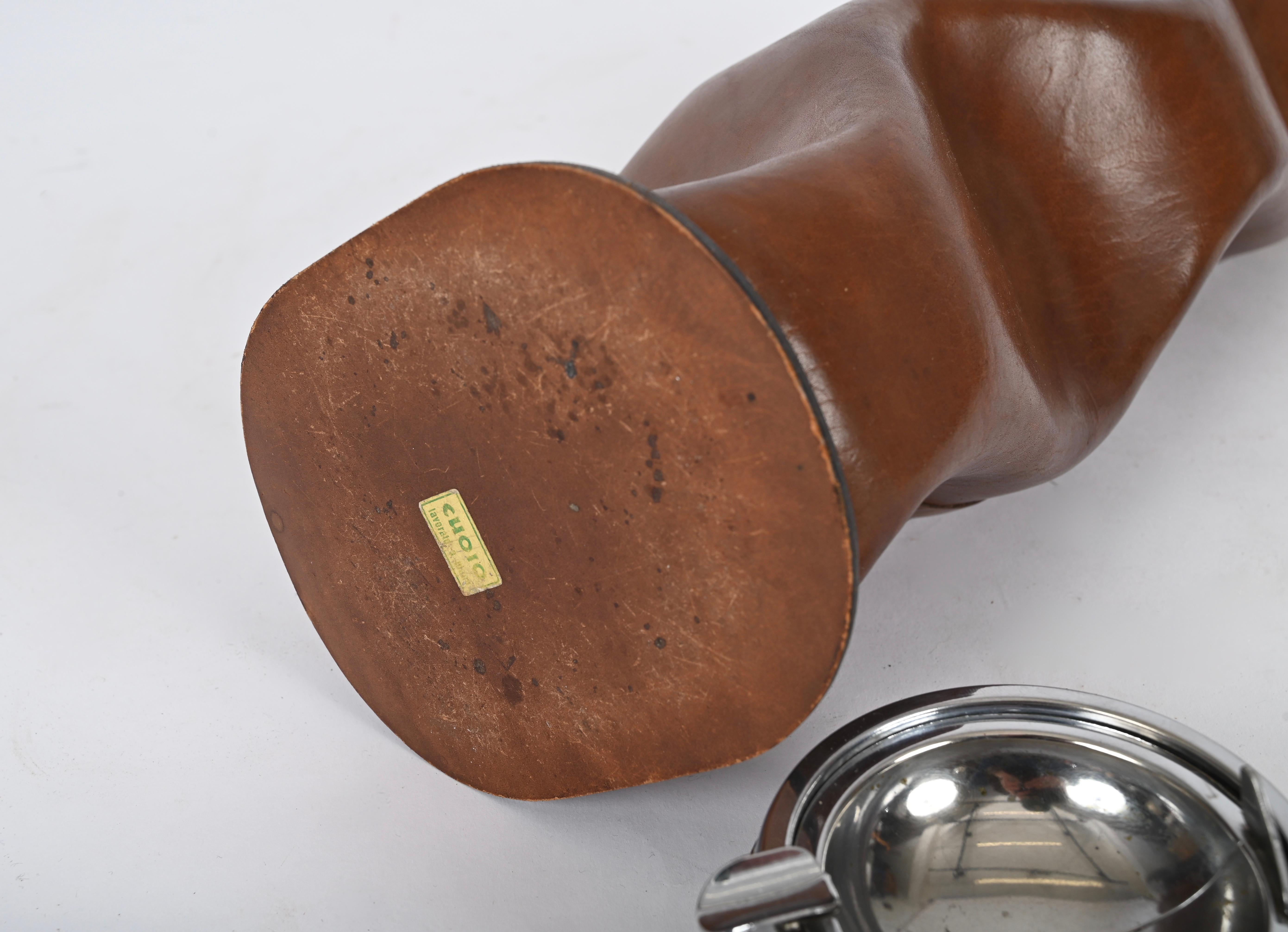 Nova Tecno Midcentury Pleated Leather and Brass Ashtray, Italy 1970's For Sale 9