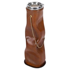 Nova Tecno Midcentury Pleated Leather and Brass Ashtray, Italy 1970's
